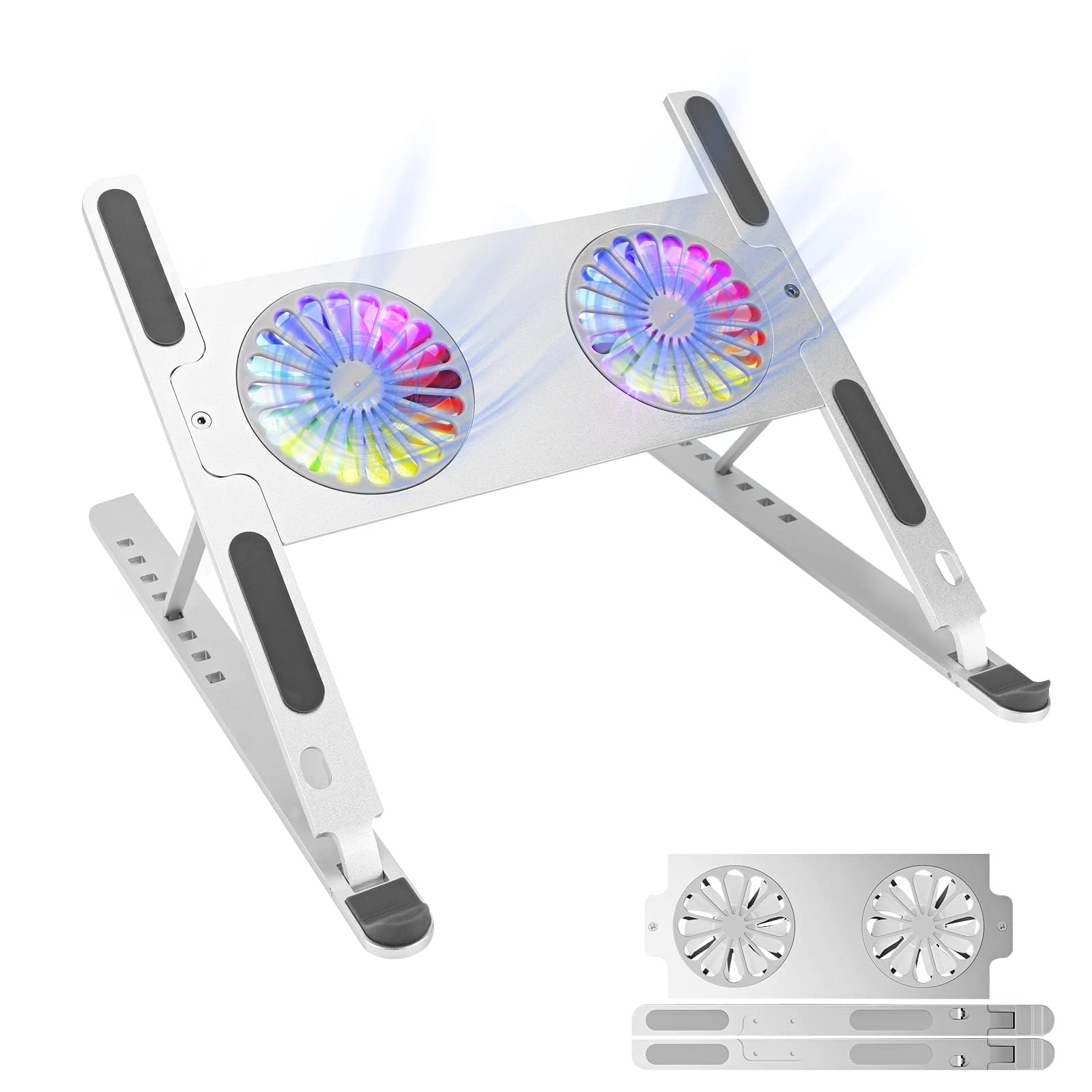 پایه لپ تاپ NALACAL نگهدارنده خنک کننده قابل تنظیم لپ تاپ قابل حمل قابل تاشو برای میز، با فن های ساکت با سرعت ۲۷۰۰ دور در دقیقه که سازگار با لپ تاپ های ۱۰ تا ۱۷.۳ اینچی می‌باشد