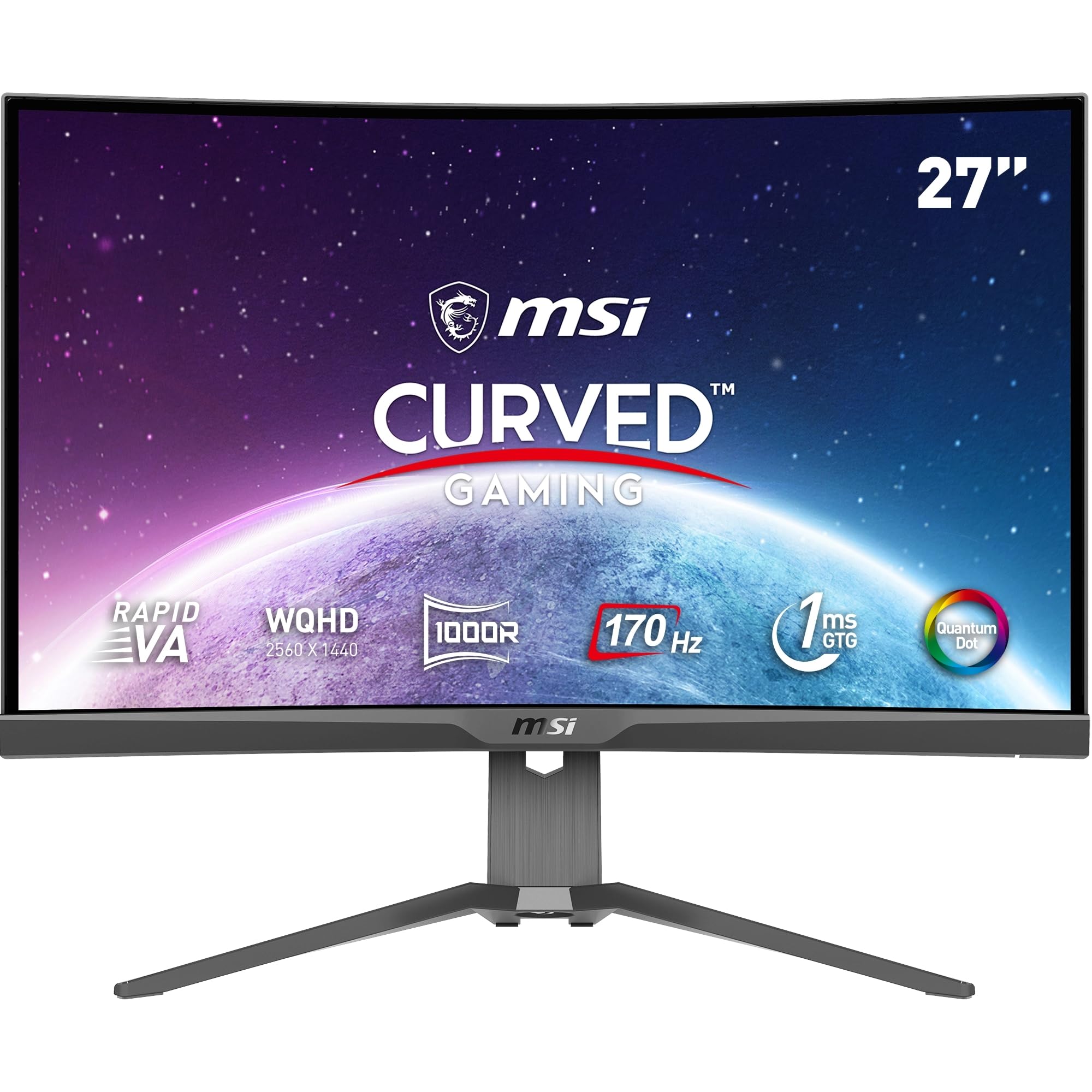 مانیتور بازی منحنی MSI MAG 275CQRF-QD 27 اینچ وضوح تصویر WQHD - پنل VA سریع 1000R، 2560x1440، 16:9، 170Hz/1ms، FreeSync Premium، آماده‌ی HDR، پای قابل تنظیم - HDMI 2.0b، DisplayPort 1.2a، USB نوع-C، USB 27''/WQHD/منحنی 170 هرتز/ VA سریع/ 1 میلی‌ثانیه/ FreeSync Premium/ WQHD/ 170 هرتز