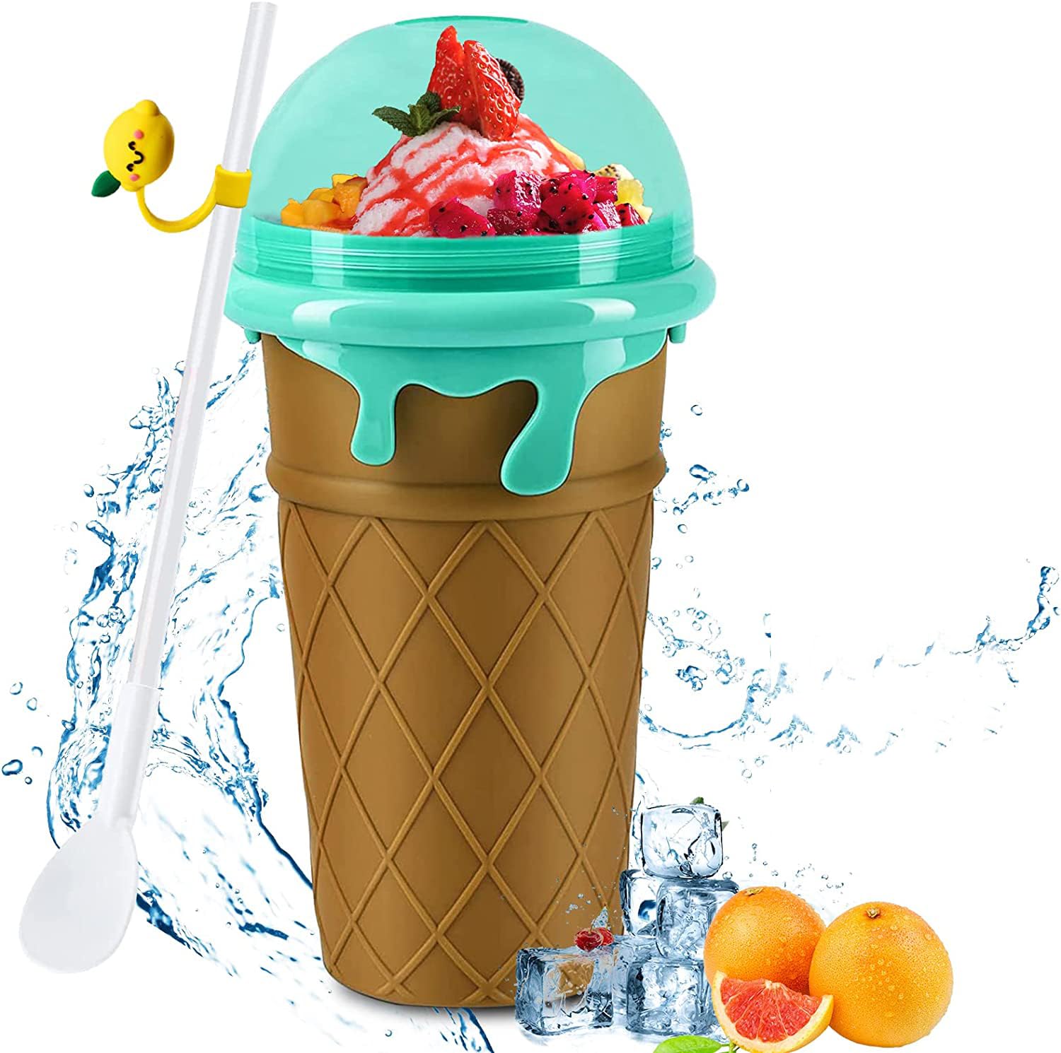 لیوان تهیه کننده اسلایشی تاپیت، سریع ساز تنی و تازه سازی انواع آبمیوه‌های سرد، قابل حمل، لیوان منجمد سیلیکا تهیه کننده بستنی با درپوش کروی (۵۰۰ میلی لیتر قهوه)