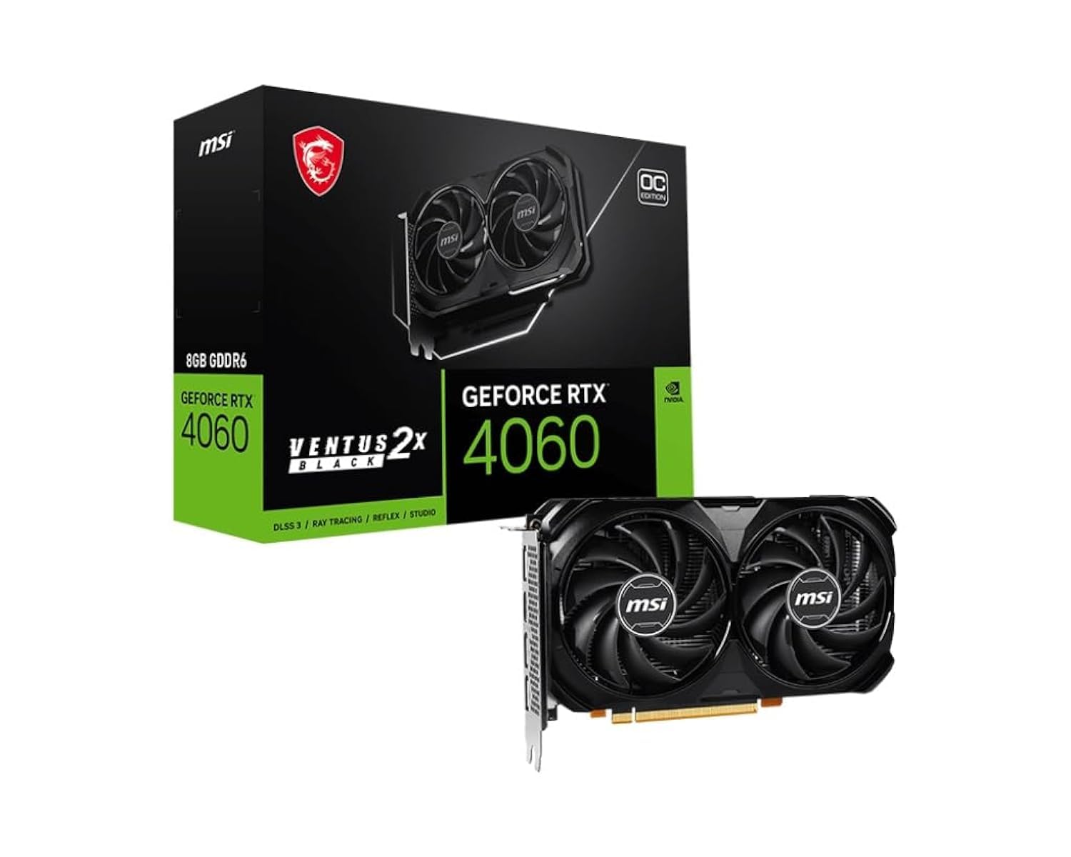 MSI GeForce RTX 4060 VENTUS 2X BLACK 8G OC NVIDIA 8 GB GDDR6 DLSS 3
MSI جی فورس RTX 4060 ونتوس 2X بلک 8G OC انویدیا 8 گیگابایت GDDR6 DLSS 3