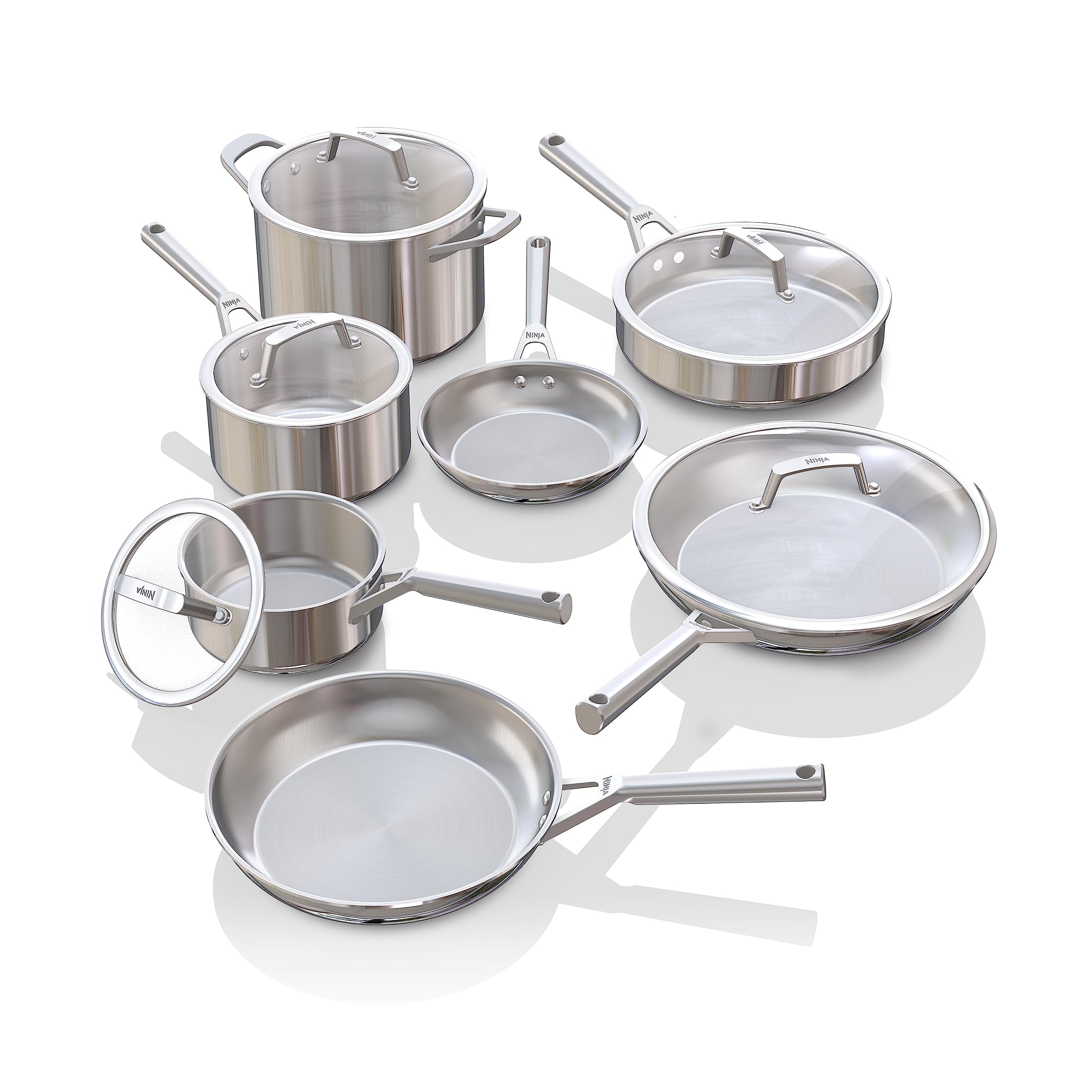 سرنج C99012 EverClad، مجموعه ظرف های پخت و پز از جنس استیل نگهداری شده تجاری، دیگرلای پلی از جنس تری-پلای، مناسب برای استفاده در فر تا 600 درجه فارنهایت، ایمن از PFAS، قابل استفاده بر روی تمام اجاق ها و همچنین سازگار با ایندوکشن، استیل، قطر 10.25 اینچ، 12 قطعه 12 قطعه