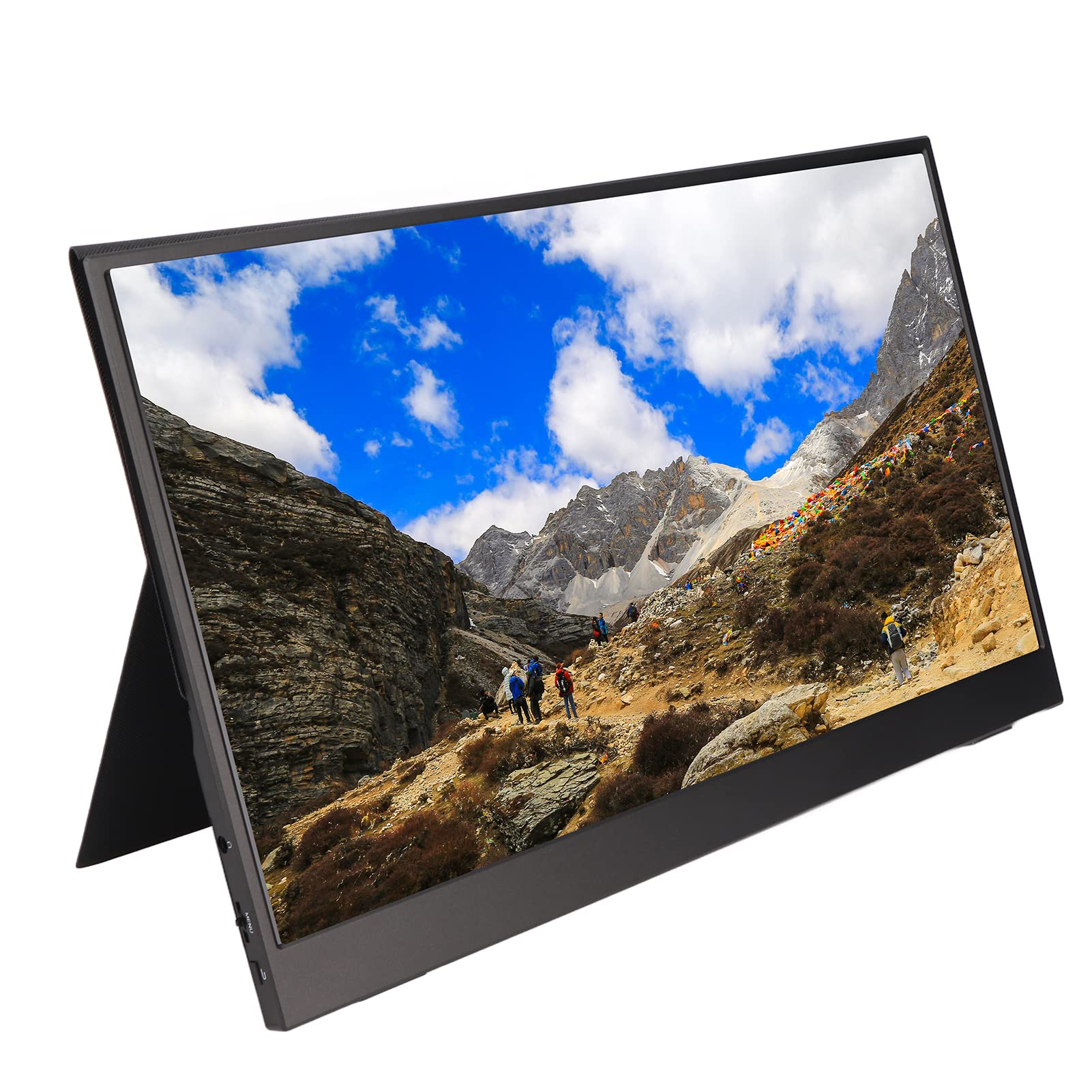 صفحه نمایش قابل حمل Sorandy 15.6 اینچ با کیف چرمی مغناطیسی، رزولوشن 1080P، صفحه نمایش خارجی FHD با ورودی چندرسانه‌ای HD برای لپتاپ، تلفن همراه و کامپیوتر شخصی، دارای اسپیکرهای دوگانه (پلاگ انگلیسی)