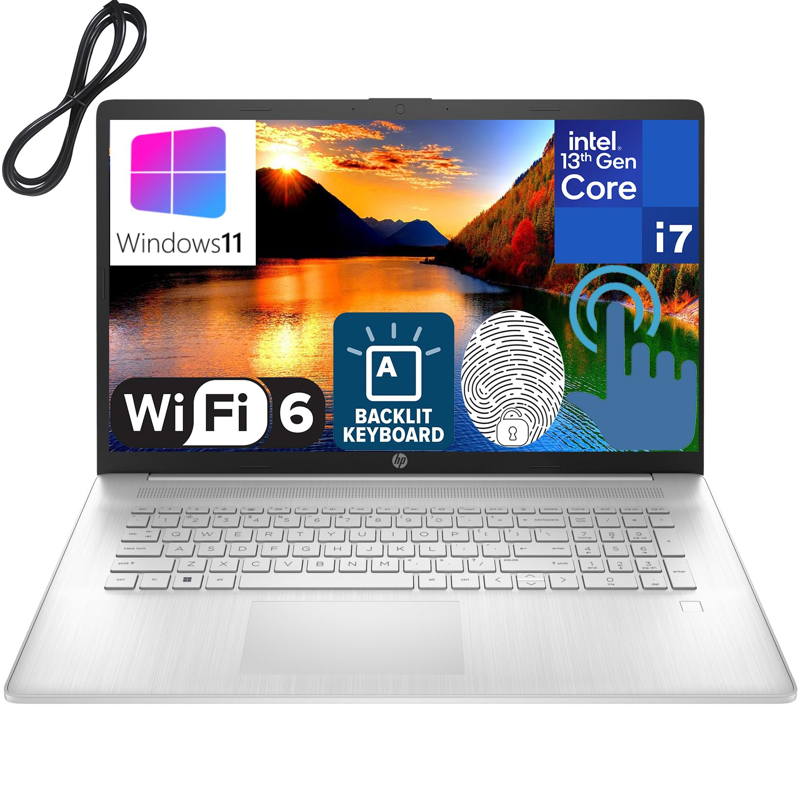 لپ تاپ لمسی HP 2023 با صفحه نمایش 17.3 اینچی HD+, پردازنده Intel 13th Gen 10-Core i7-1355U تا 5.0GHz، حافظه RAM DDR4 64GB، حافظه داخلی SSD 4TB، WiFi 6، صفحه کلید دارای نور پس زمینه، خواننده اثر انگشت، ویندوز 11، کابل HDMI رایگان