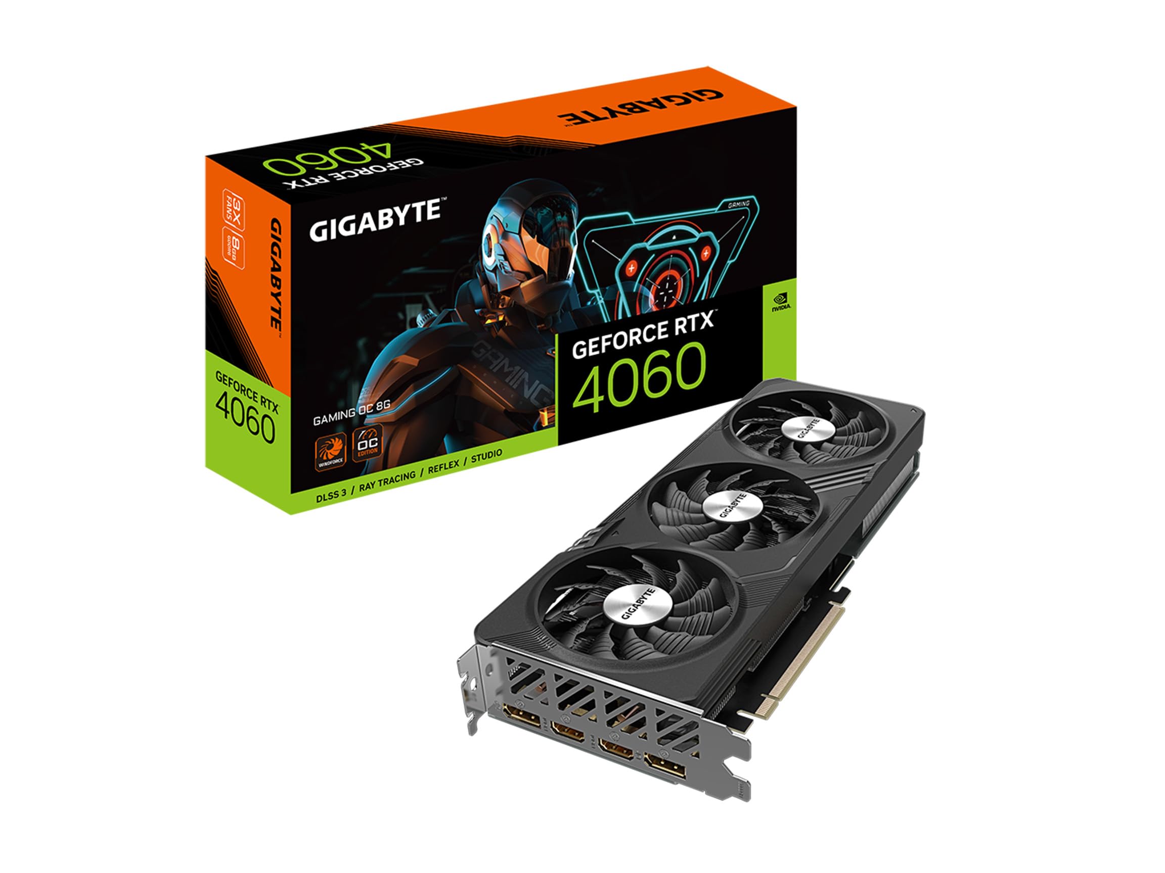 کارت گرافیک Gigabyte GeForce RTX 4060 Gaming OC 8G، دارای 3 فن ویندفورس، 8 گیگابایت 128 بیت GDDR6، کارت ویدیو GV-N4060GAMING OC-8GD