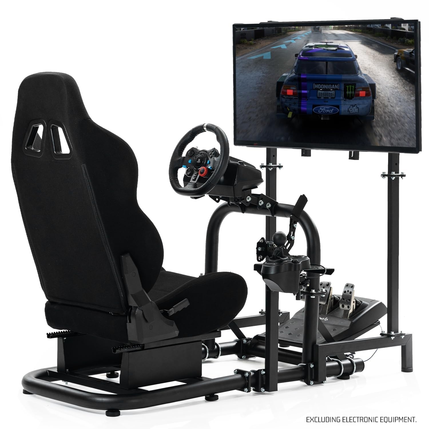 صندلی مسابقه ای Anman Pro Stability Racing Simulator - صندلی مسابقه ای سیاه با نصب تلویزیون برای محصولات لاجیتک، تراست مستر، فاناتک PC Xbox PS5 و پدال‌های تغییر دنده