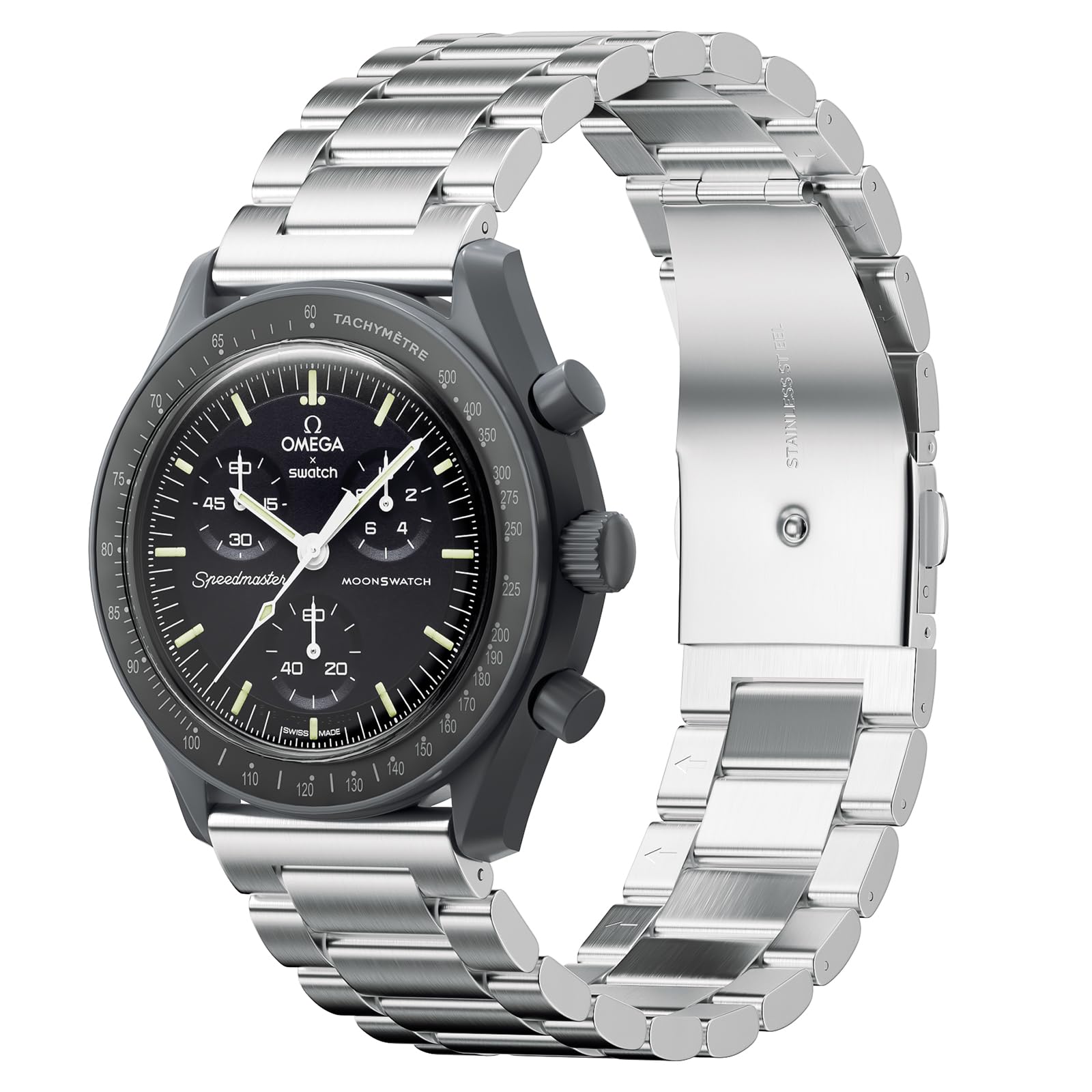 باندهای مخصوص ساعت Moonswatch، بند فلزی قابل استفاده با ساعت Omega X Swatch Moonswatch Speedmaster و غیره 20 میلیمتر، باند جابجایی سریع Swatch Omega Moonswatch استیل تعویضی نقره ای