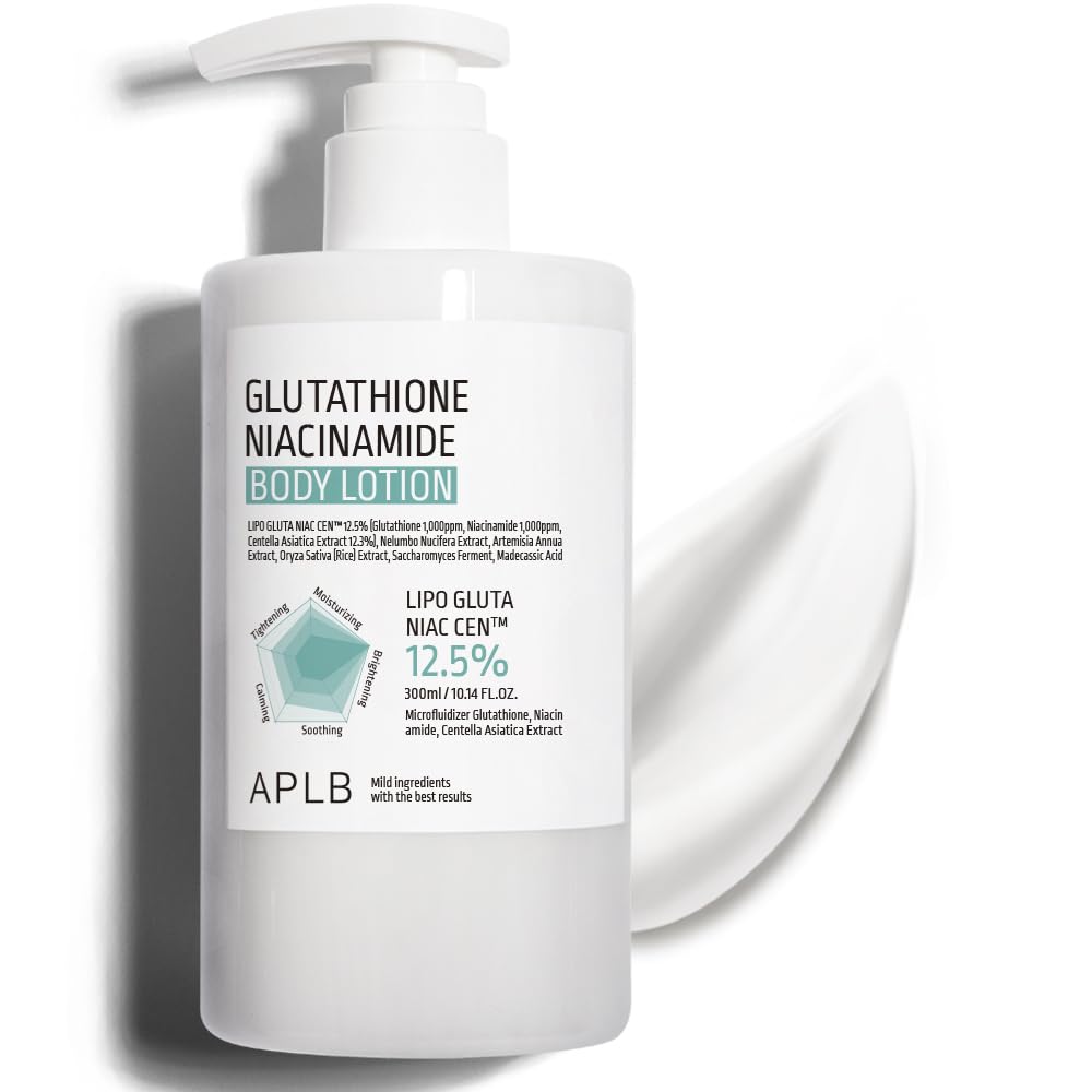 لوسیون بدن گلوتاتیون نیاسینامید ایپی ال بی | LIPO GLUTA NIAC CEN™ 12.5% 10.14 اونس/مراقبت از پوست کره ای، مرطوب کننده با ماندگاری طولانی، تقویت کننده و بهبود دهنده بافت پوست برای پوست حساس 300 میلی لیتر (بسته یک عدد)
