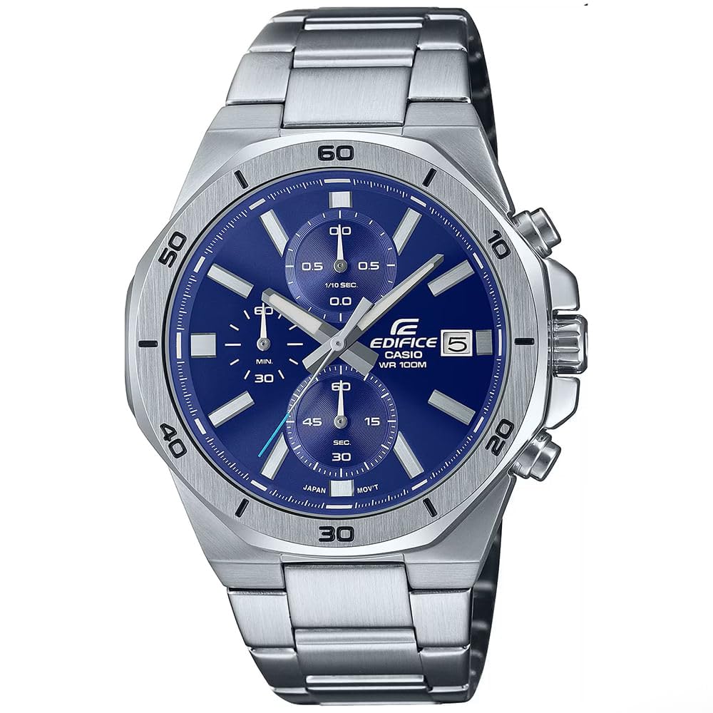 ساعت مردانه Casio Edifice - مدل EFV-640D-1AVUDF با صفحه سیاه و قاب نقره ای / آبی
