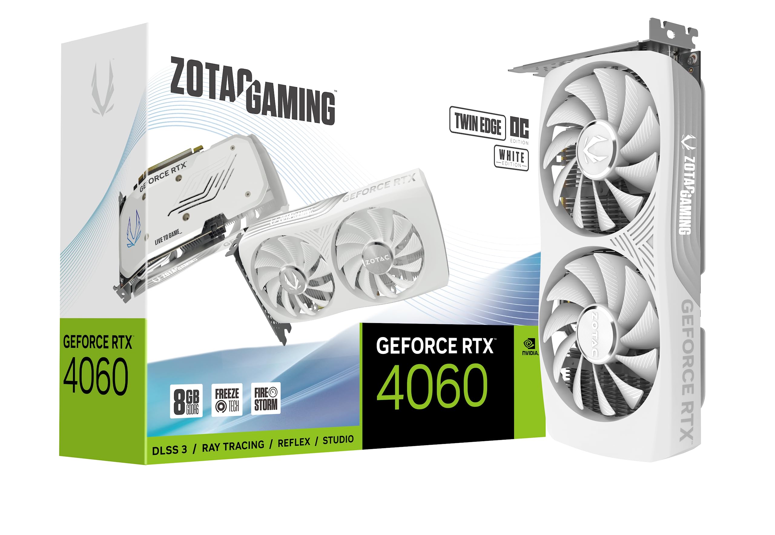 کارت گرافیک بازی ZOTAC GeForce RTX 4060 8GB Twin Edge OC White Edition DLSS 3 8GB GDDR6 128-bit 17 Gbps PCIE 4.0 Compact، ZT-D40600Q-10M