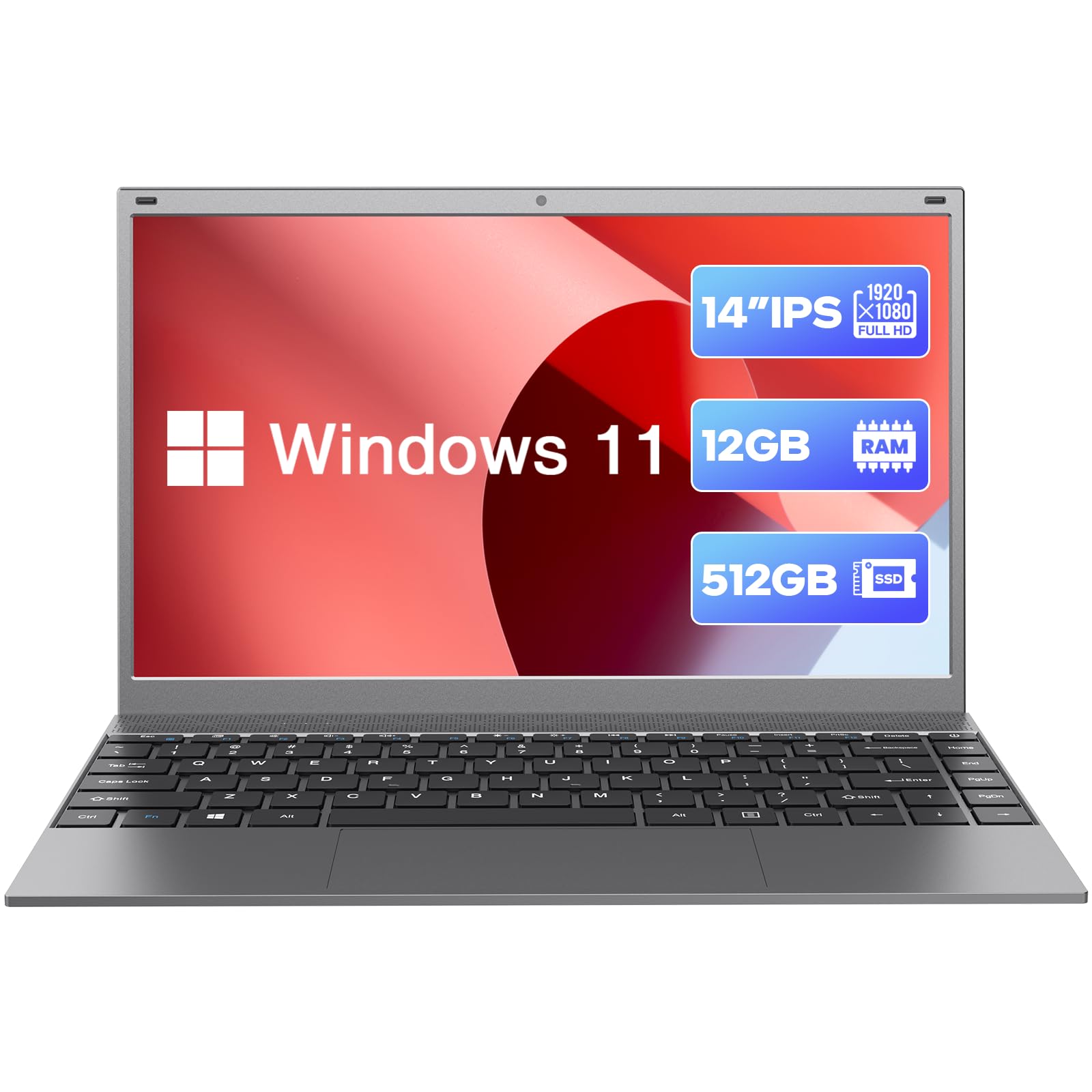 لپ تاپ WIPEMIK، کامپیوتر لپ تاپ Win 11، 12 گیگابایت رم 512 گیگابایت اس اس دی، پردازنده چهار هسته ای N4120، لپ تاپ 14 اینچی Full HD Win 11 Pro، پشتیبانی از WiFi 2.4G/5G، بلوتوث 4.2، USB 3.0، باتری با عمر طولانی