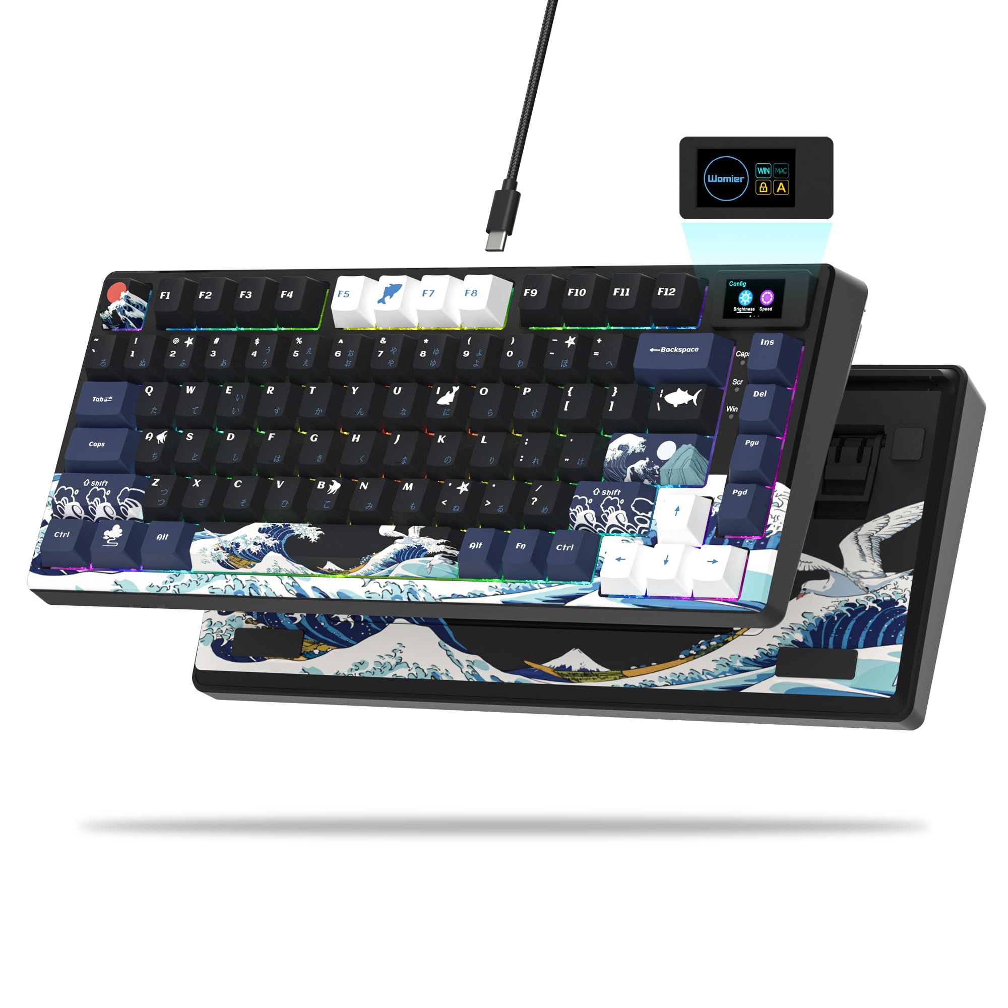 صفحه کلید چندرسانه‌ای رنگی XVX Womier S-K80 75 درصد، صفحه کلید بازی مکانیکی، صفحه کلید تعویض شونده داغ، صفحه کلید سفارشی RGB برد مونتاژ، استابلایزر کاناگاوا سیاه