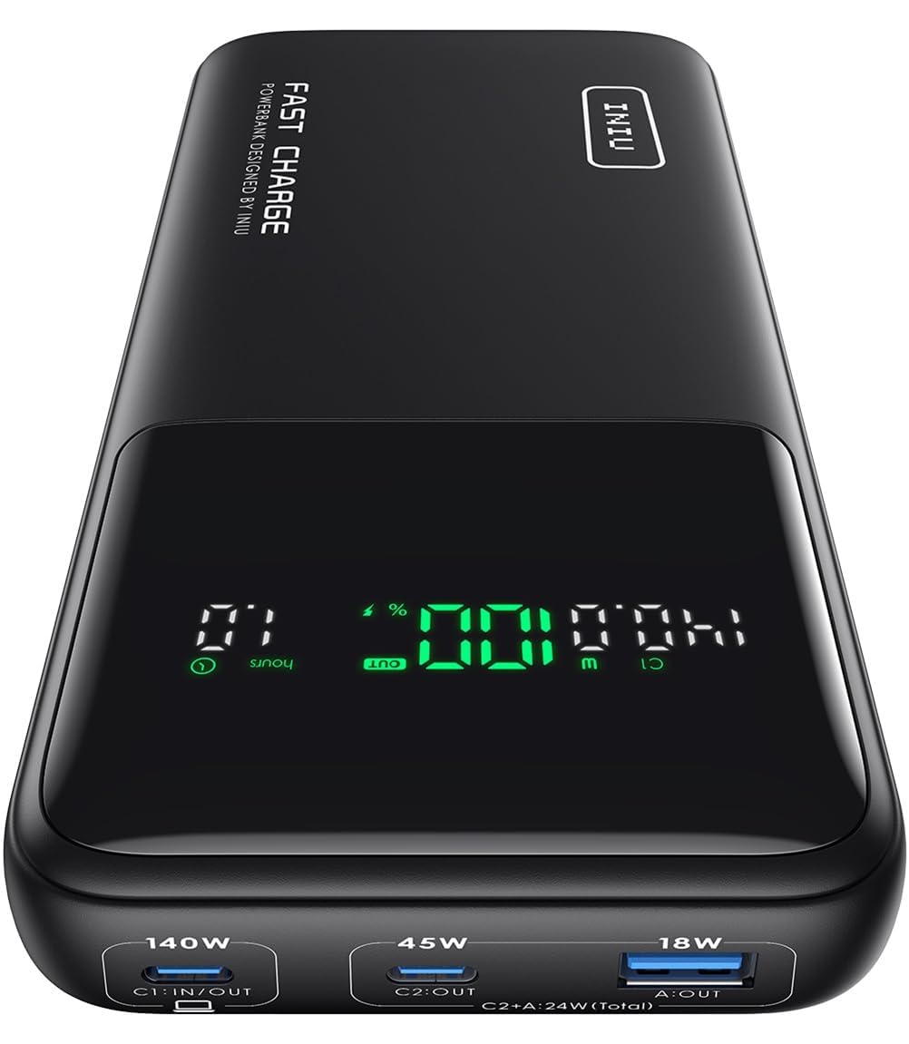 پاور بانک INIU 140W، شارژر قابل حمل لپتاپ با ظرفیت بالا 27000mAh، شارژر تبلت USB C ورودی و خروجی، نمایشگر دیجیتال هوشمند برای شارژ گوشی موبایل، سازگار با آیفون ۱۵، سامسونگ، آیپد، مک‌بوک، ایرپاد و غیره.