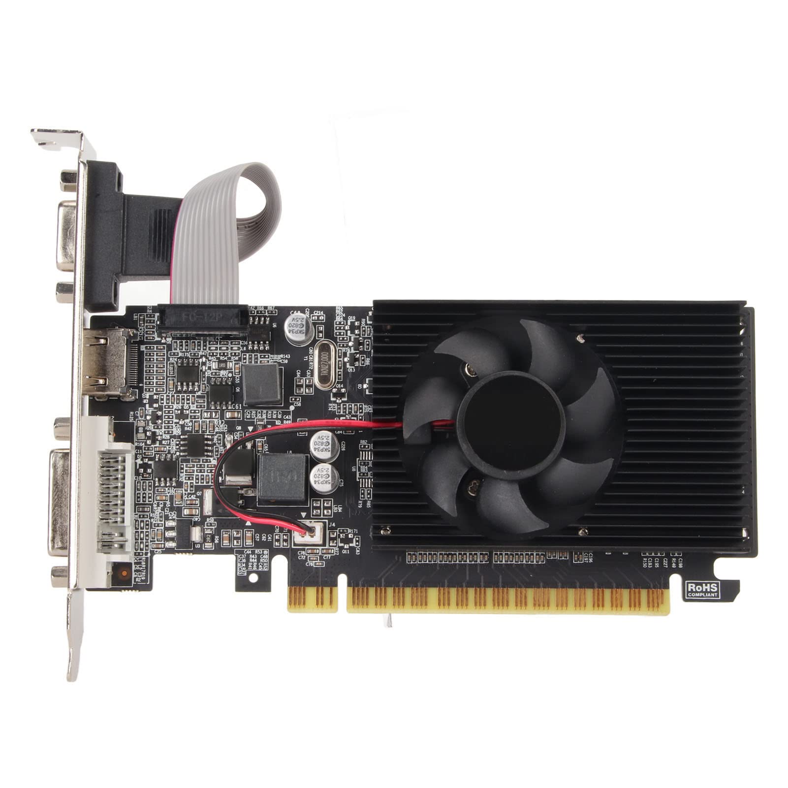 کارت گرافیک بازی 1 گیگابایتی Goshyda GT610، یک کارت گرافیک جدید DDR3 64بیتی با فرکانس 810 مگاهرتز، 1800 مگاهرتز، اتصال PCI Express 2.0 X 16، دارای پورت‌های DVI، VGA و HDMI، به همراه فن خنک‌کننده بی‌صدا