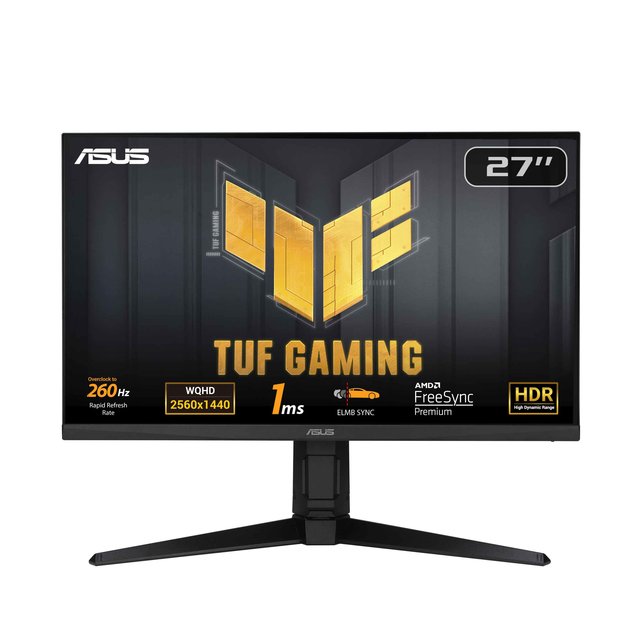 مانیتور بازی ASUS TUF Gaming VG27AQML1A - 27 اینچ، QHD (2560x1440)، اورکلاک به 260Hz (طبیعی 240Hz)، همگام سازی ELMB، Freesync Premium™، 1ms (GTG)، اوردرایو متغیر، 100٪ sRGB، DisplayHDR™ 400، 27 اینچ QHD 260 هرتز 260 هرتز سریع IPS
