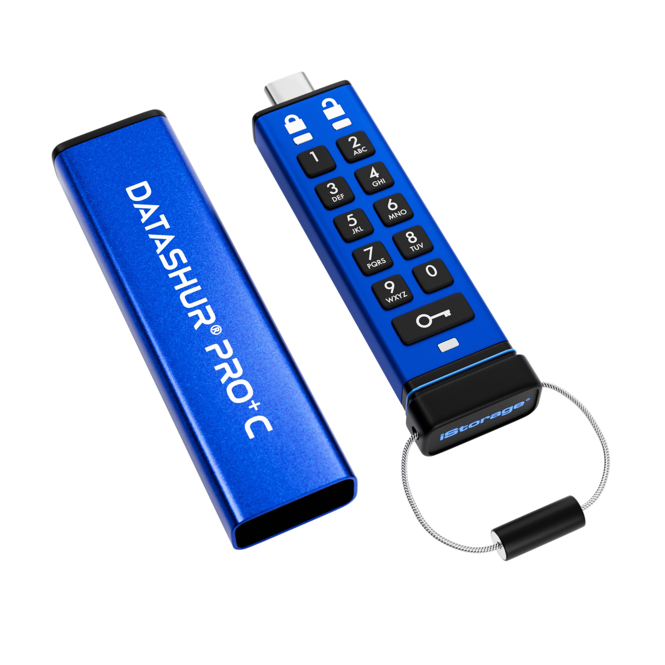 فلش درایو ایستوریج دیتاشور پرو + سی 32 گیگابایت - درایو فلش USB ایمن با پورت Type-C - گواهینامه FIPS 140-3 سطح 3 - محافظت شده توسط کد PIN - آداپتور Type C-A چاپلوس به ارمغان آورده شده است