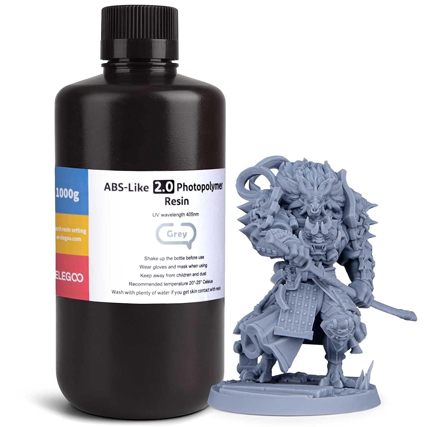 رزین چاپگر سه‌بعدی ELEGOO ABS-Like با بافت مانند ABS و براي چاپگرهاي LCD UV-Curing Resin باطري ۴۰۵ نانومتر مواد استاندارد فتوپليمر براي چاپ LCD ۳D (رنگ خاکستری ۲.۰، ۱۰۰۰ گرم)