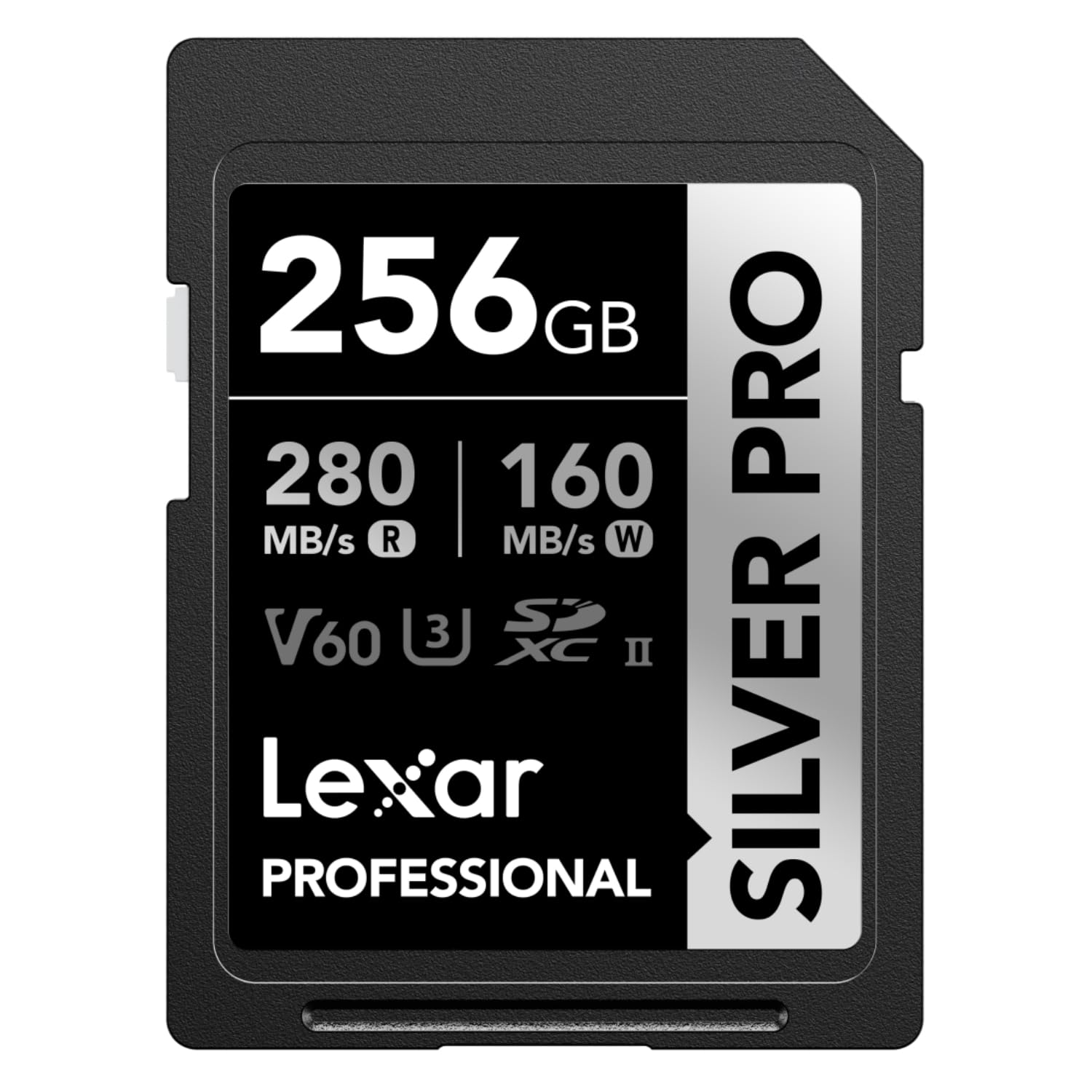 کارت حافظه Lexar SILVER PRO SD 256GB، کارت حافظه UHS-II SD، V60، U3، C10، تا 280 مگابایت بر ثانیه خواندن، 160 مگابایت بر ثانیه نوشتن، کارت SDXC برای دوربین‌ های دیجیتال/دوربین حرفه‌ای/عکاس حرفه‌ای/فیلم‌بردار/طرفدار (LSDSIPR256G-BNNAA) Silver Pro 256GB