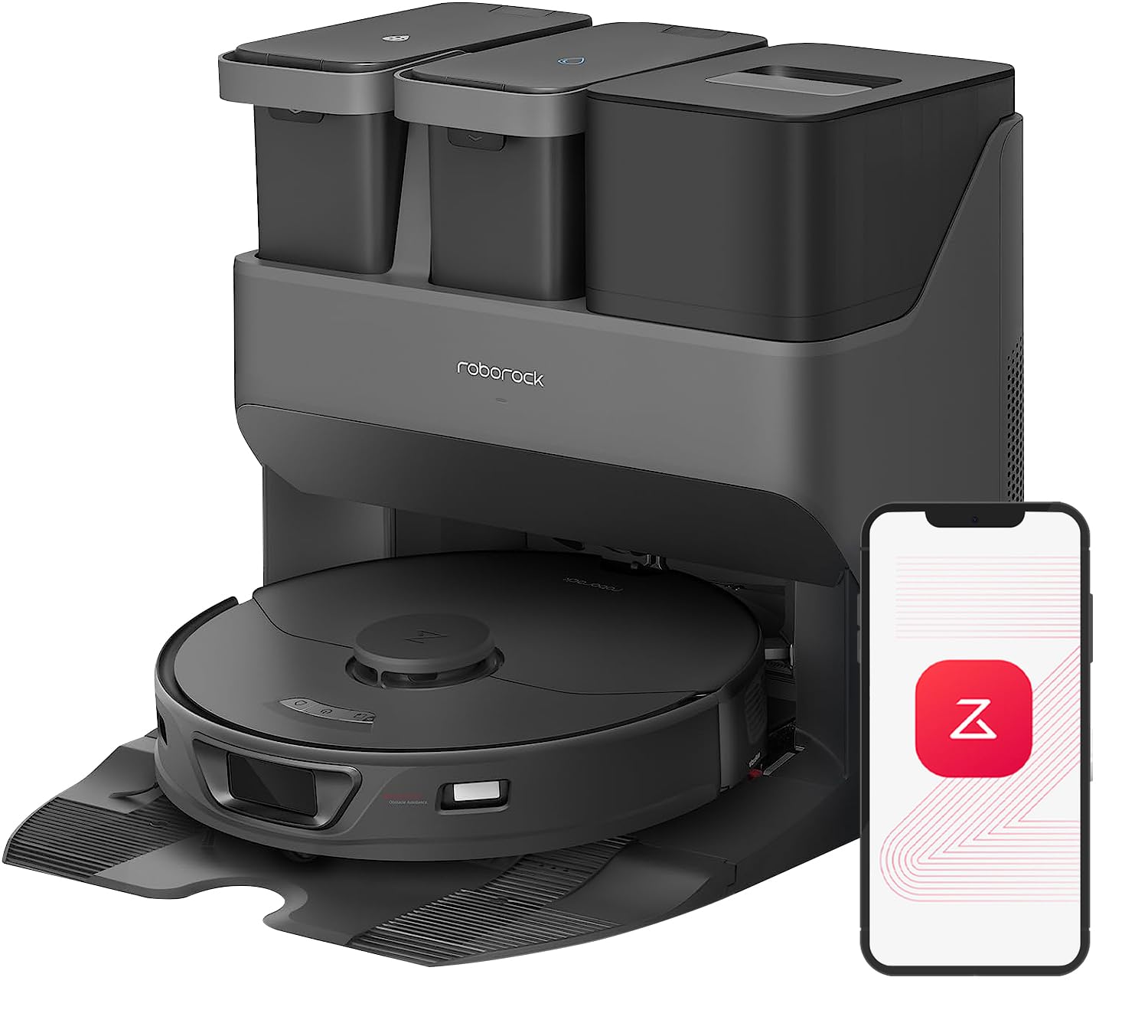 روبات جاروبرقی Roborock S7 Max Ultra با قابلیت شستشوی خودکار، تخلیه خودکار گرد و غبار، خشک کن هوای گرم، پر کردن خودکار مخزن آب، تمیز کردن خودکار پایه، قابلیت پرهیز از موانع فعال 5500 پاسکال، کنترل از طریق اپلیکیشن/صدا - رنگ مشکی S7 Max Ultra.
