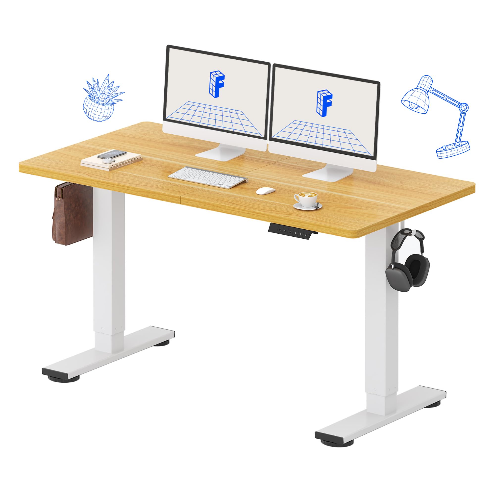 میز ایستاده FLEXISPOT به ابعاد 55 در 24 اینچ، میز ارتفاع قابل تنظیم برای محل کار در منزل، میز کامپیوتر ایست و نشست، سطح افرا Maple + چهارچوب سفید Maple با ابعاد 55 در 24 اینچ