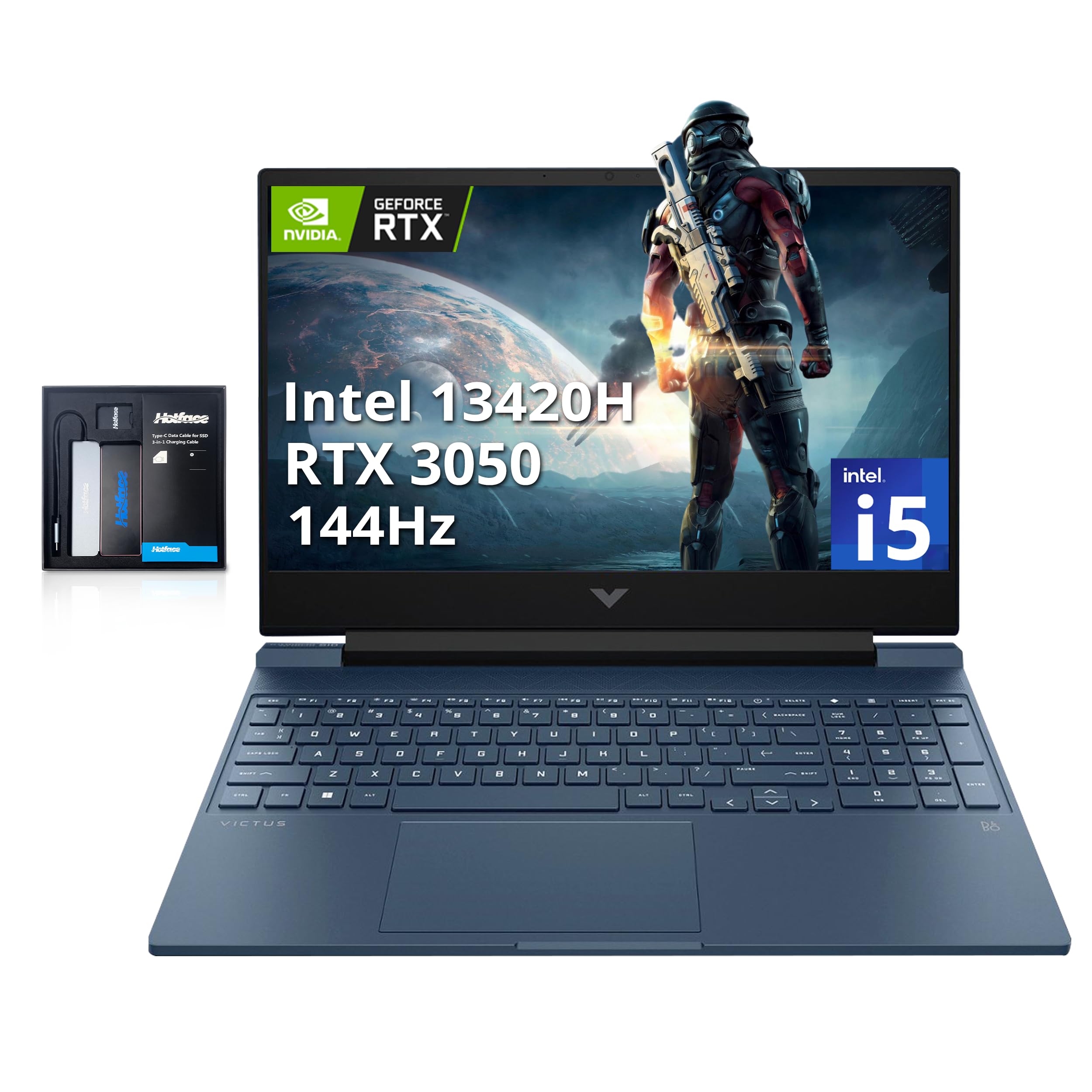 لپ تاپ بازی 15.6 اینچی HP Victus (ارتقاء یافته)، صفحه نمایش FHD 144Hz، پردازنده Intel Core i5-13420H، کارت گرافیک NVIDIA GeForce RTX 3050، 16GB رم، 512GB حافظه داخلی از نوع SSD، صفحه کیبورد نوردار، Wi-Fi 6، دوربین HD، ویندوز 11 HOME، رنگ آبی، 16GB رم | 512GB حافظه‌ی SSD PCIe