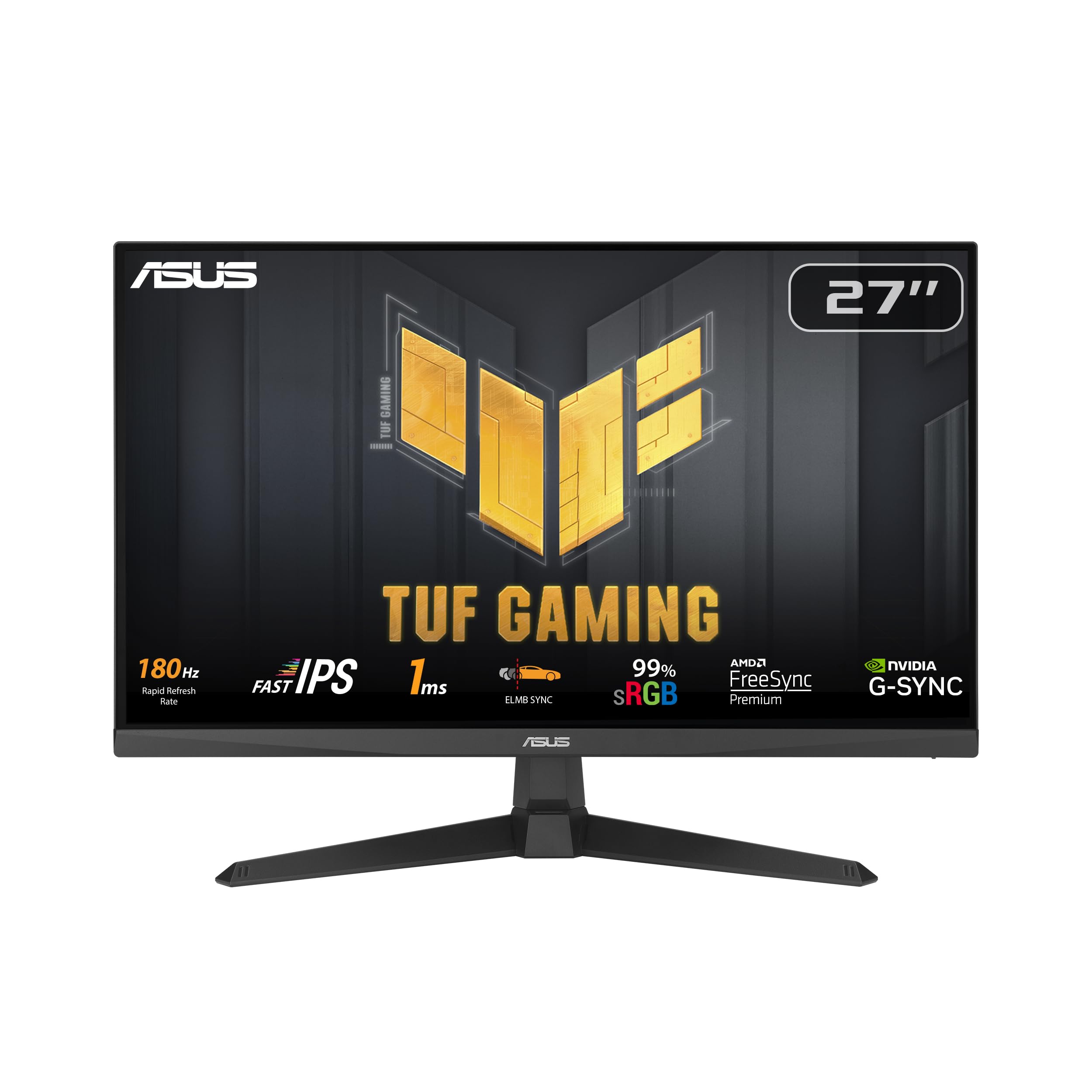 ASUS TUF بازی کردن VG279Q3A مانیتور بازی - 27 اینچ، Full HD(1920x1080)، 180Hz، Fast IPS، همگامساز ELMB، 1 میلی‌ثانیه (GTG)، FreeSync Premium™، سازگار با G-Sync، اوردرایو متغیر، 99٪ sRGB - مشکی