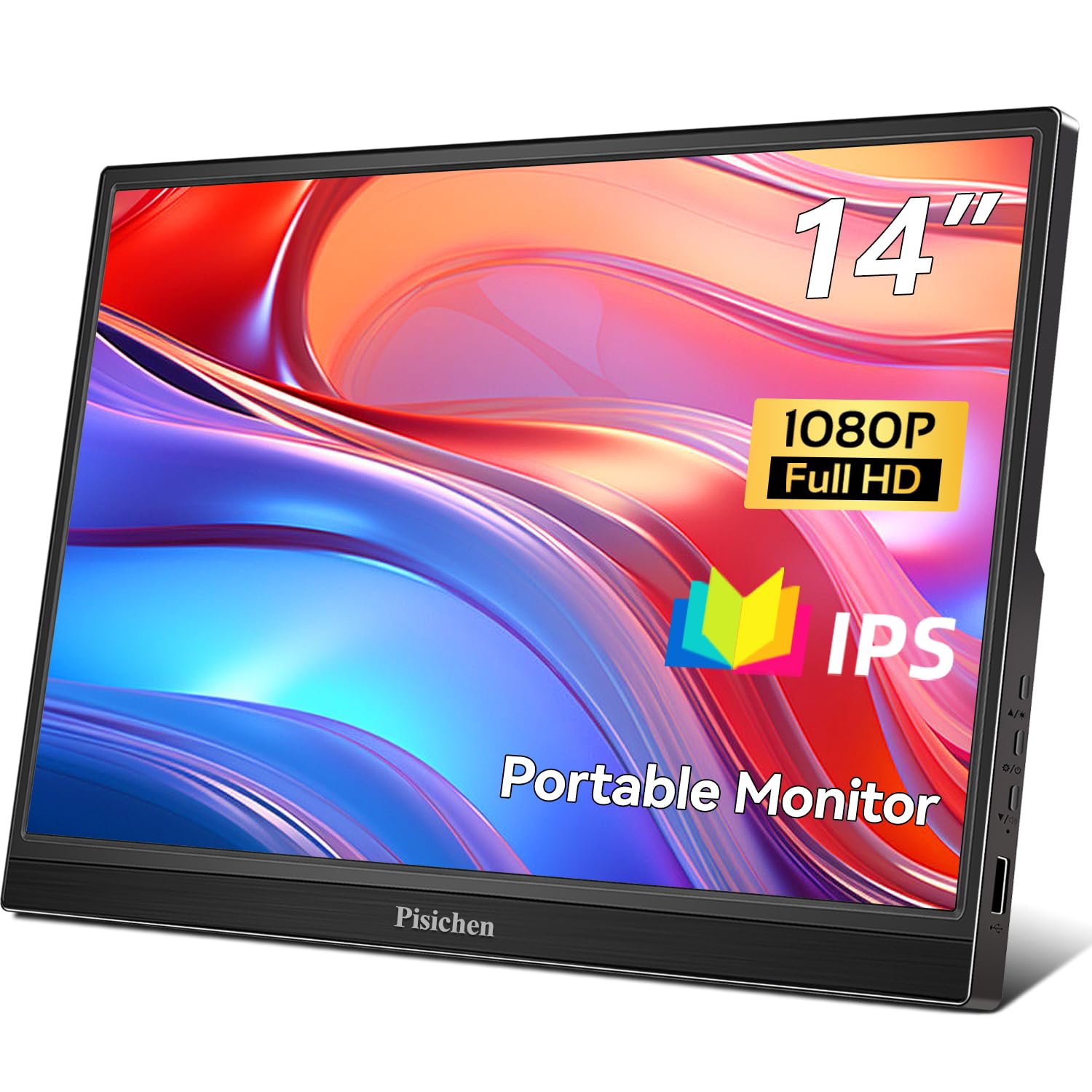 صفحه نمایش قابل حمل Pisichen 14 اینچ FHD 1080P USBC HDMI، نمایشگر قابل حمل برای لپ تاپ، نمایش IPS فوق العاده نازک با HDR Plug&Play، دومین نمایشگر خارجی برای رایانه های شخصی، لپ تاپ، دسکتاپ، تلفن همراه، اکس باکس