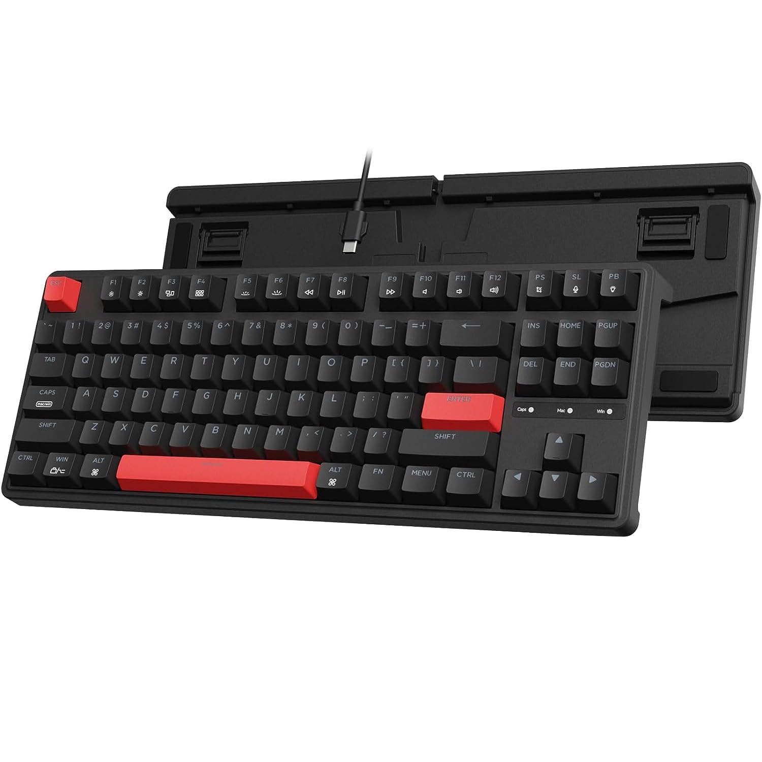 صفحه کلید بازی کیکرون C3 Pro QMK/VIA سفارشی، قابل برنامه‌نویسی با لایه‌بندی کوچک TKL دارای ۸۷ کلید و نورپردازی قرمز، مونت گسکت، باسیم، مکانیکی با سوییچ قهوه‌ای برای مک/ویندوز/لینوکس