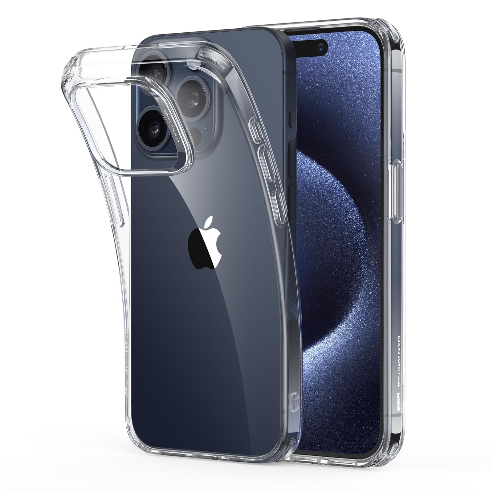 مورد سخت افزار ESR Clear برای محافظ گوشی iPhone 15 Pro Max، جلد نازکضربه‌ای، محافظ ابرزرگ مقاوم در برابر زردی، جلد ابرشفاف TPU نازک تلفن همراه، مجموعه صفر، صفر ابرشفاف iPhone 15 Pro Max