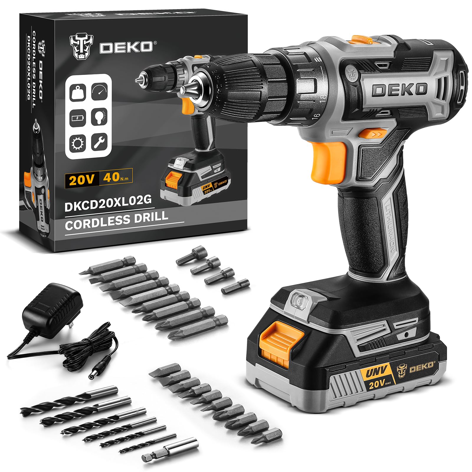 مجموعه دستگاه چکشی بی‌سیم DEKOPRO DEKO PRO 20V با باتری و شارژر - کیت درایور دستگاه برقی چکشی قهوه‌ای