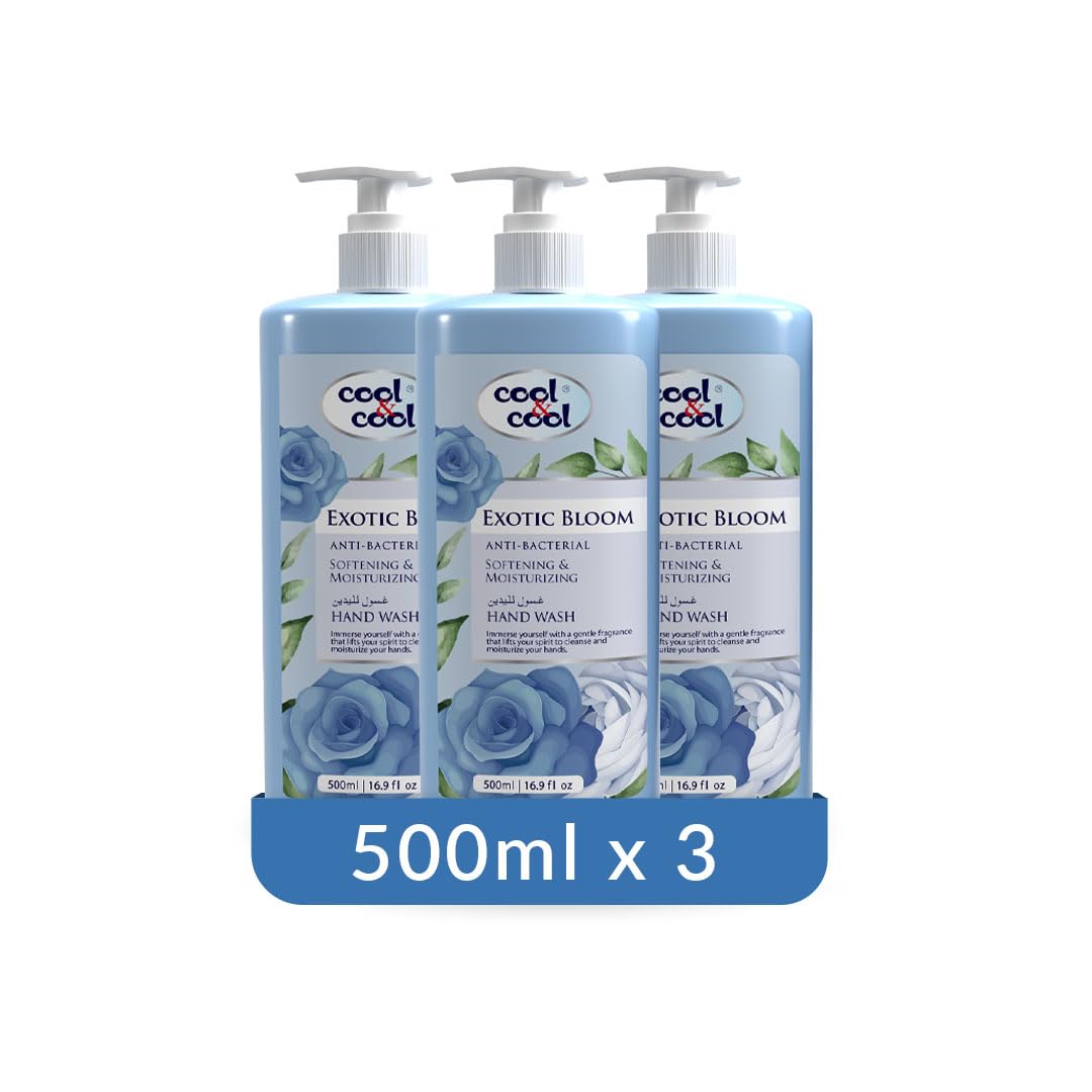 Cool & Cool Exotic Bloom - 500 میلی لیتر (بسته ۳ عدد) - ضد باکتری، نرم کننده پوست و مرطوب کننده شستشوی دست مایع 1.5 لیتر