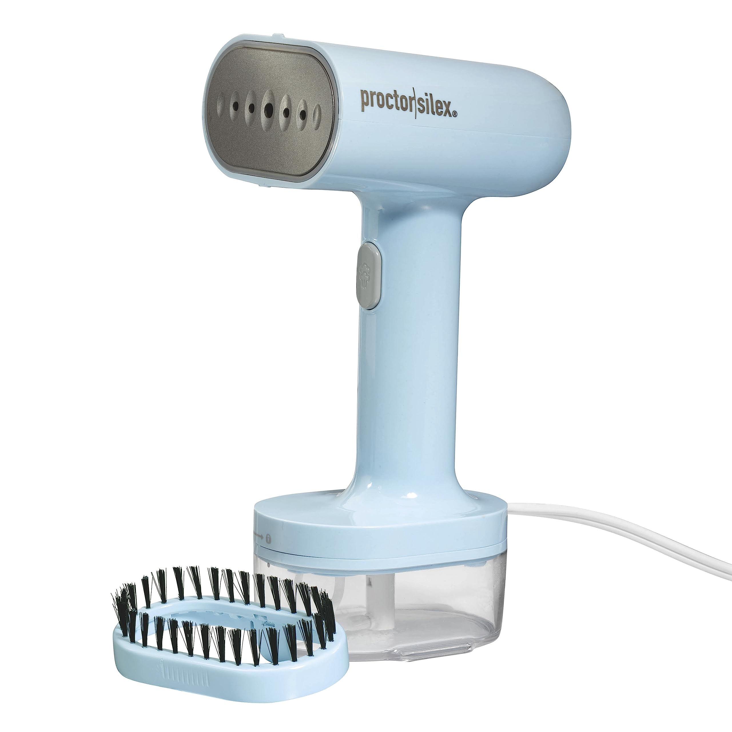 پارچه‌ها را با پشتیبانی Proctor Silex Compact Travel Iron & Garment Steamer با گرم شدن در ۴۵ ثانیه برای ۷ دقیقه استفاده مداوم، قابل حمل و سبک، لوازم لازم برای تعطیلات، مخزن آب ۱۲۰ میلی‌لیتری، رنگ آبی خریداری کنید.