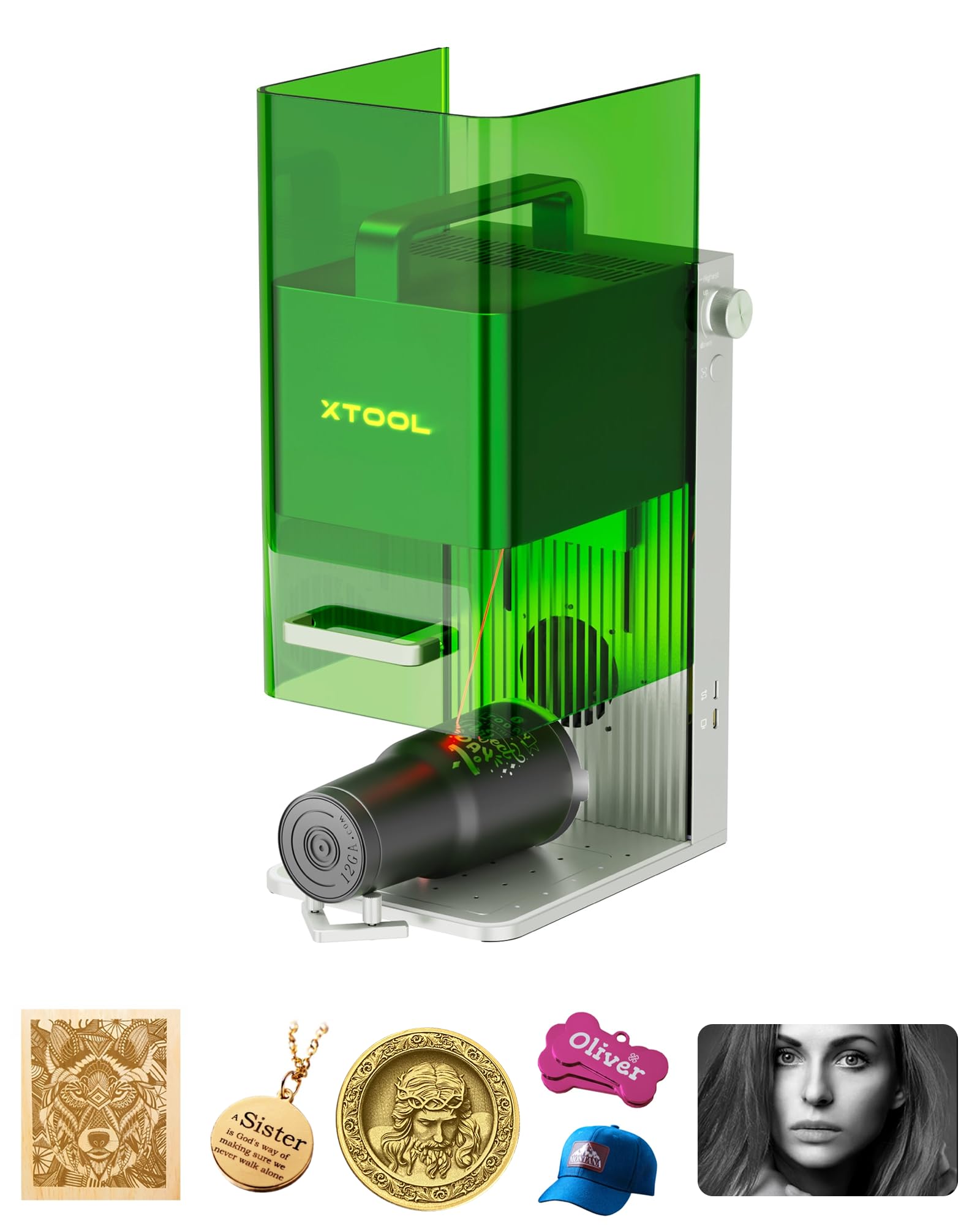 xTool F1 2-in-1 دوگانه گرانقلم لیزری، سرعت نور لیزری قابل حمل چند لایه، دستگاه حکاکی لیزری فیبر Ultra HD برای جواهرات، فلزات، چوب، چرم
