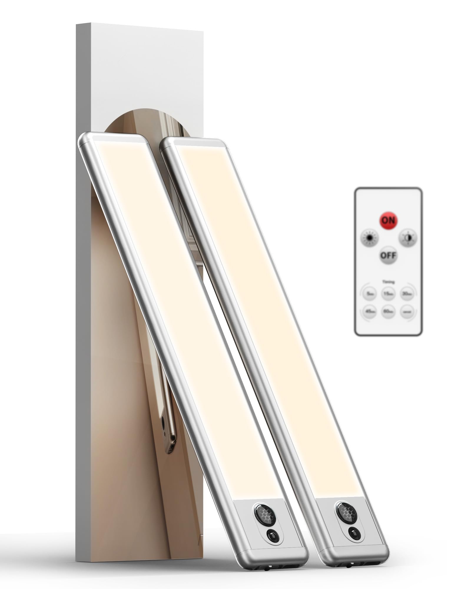 نورهای زیرکابینت EZVALO، 36 LED نور زیرکابینت بی‌سیم، باطری ‎3300K همراه با کنترل از راه دور، نورهای زیر مخازن برای آشپزخانه، کابینت، اتاق خواب (رنگ سفید گرم)، 2 بسته رنگ سفید گرم 2 بسته- 9 اینچ