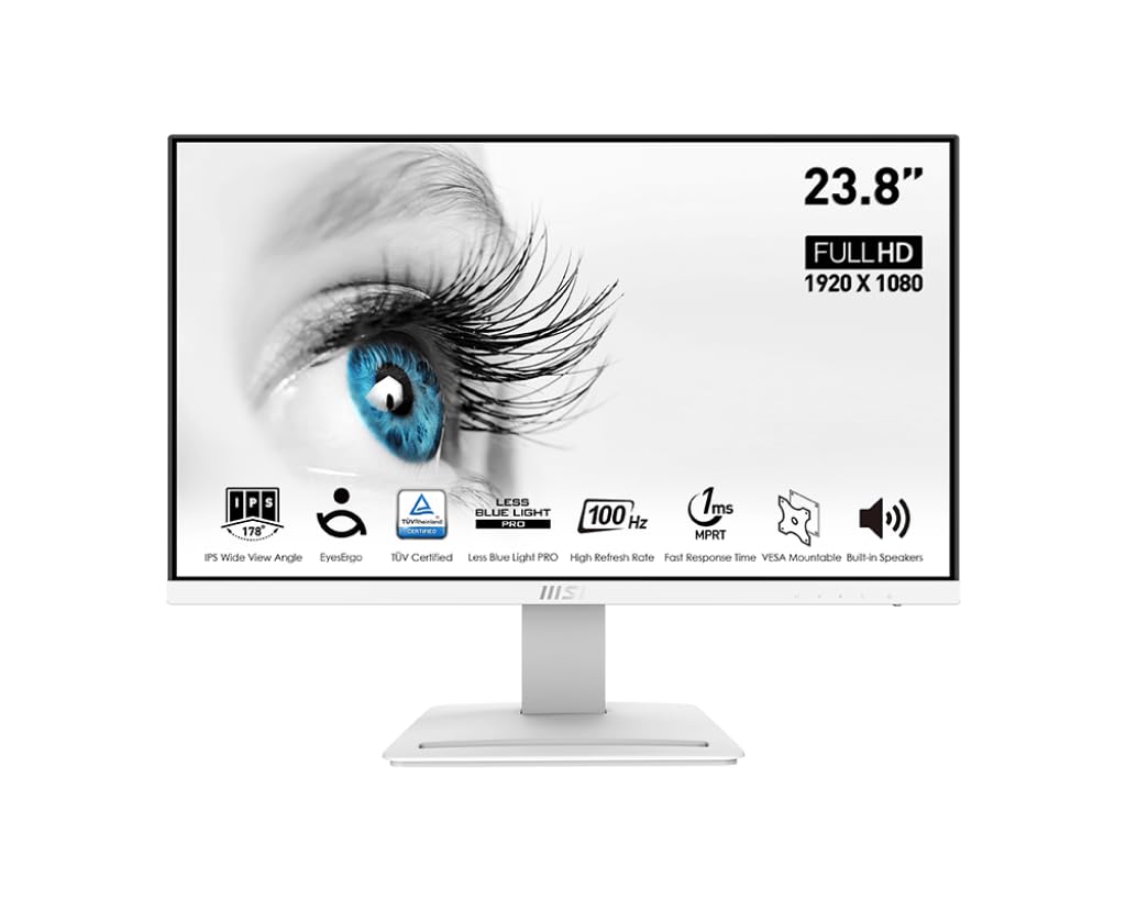 مانیتور MSI 24 اینچی IPS FHD (1920 × 1080) ضدتابش با حاشیه بسیار باریک 100 هرتز 1 میلی ثانیه 16: 9 با پایه قابل تنظیم (Pro MP243XW) رنگ سفید Pro MP243XW