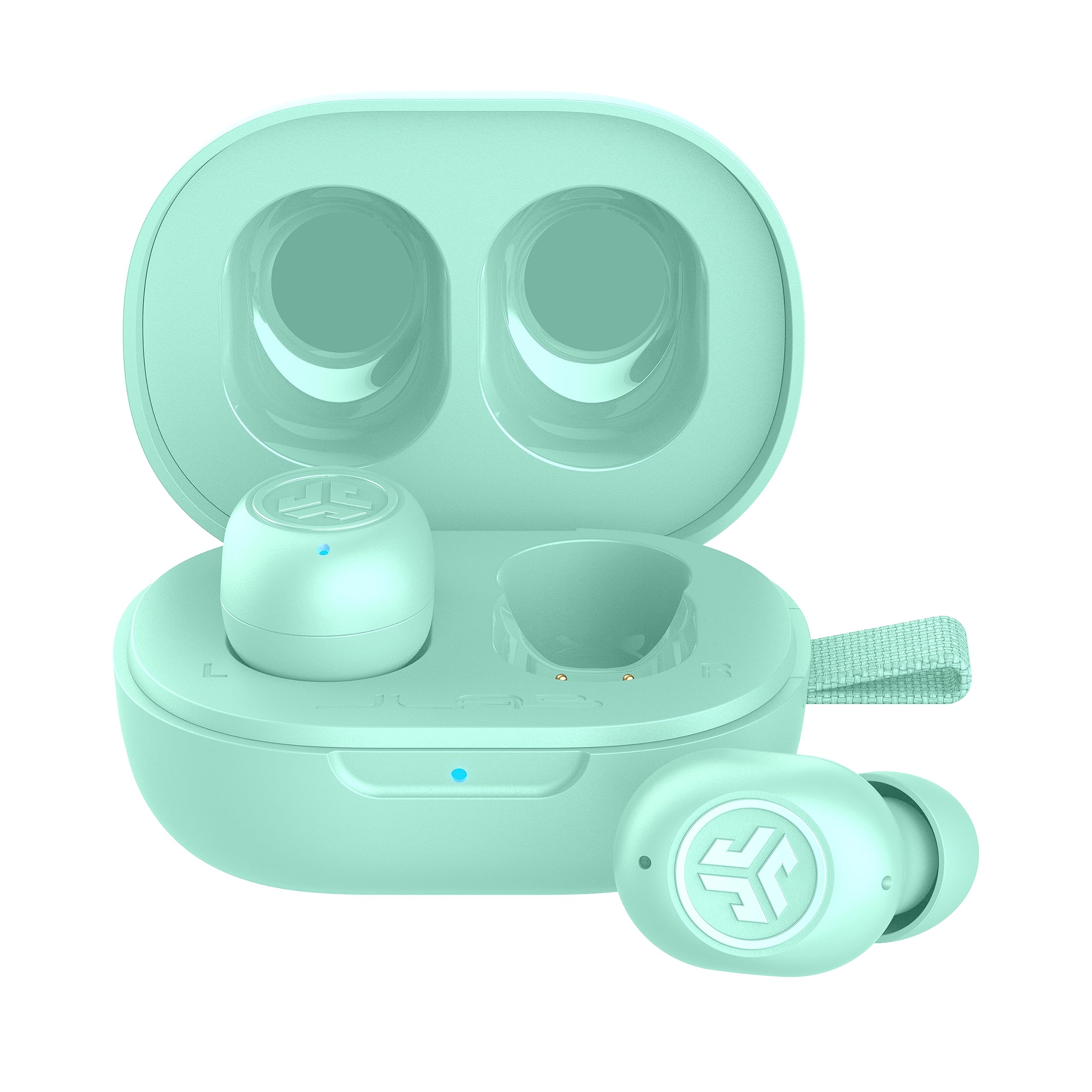 JLab JBuds Mini هدفون بلوتوث بی‌سیم واقعی + محفظه شارژ، سبز، ضد عرق و گرد و غبار IP55، چند نقطه بلوتوث، صدای آگاه، 3 تنظیم صدای EQ، تماس‌های بلوری و روشن است.