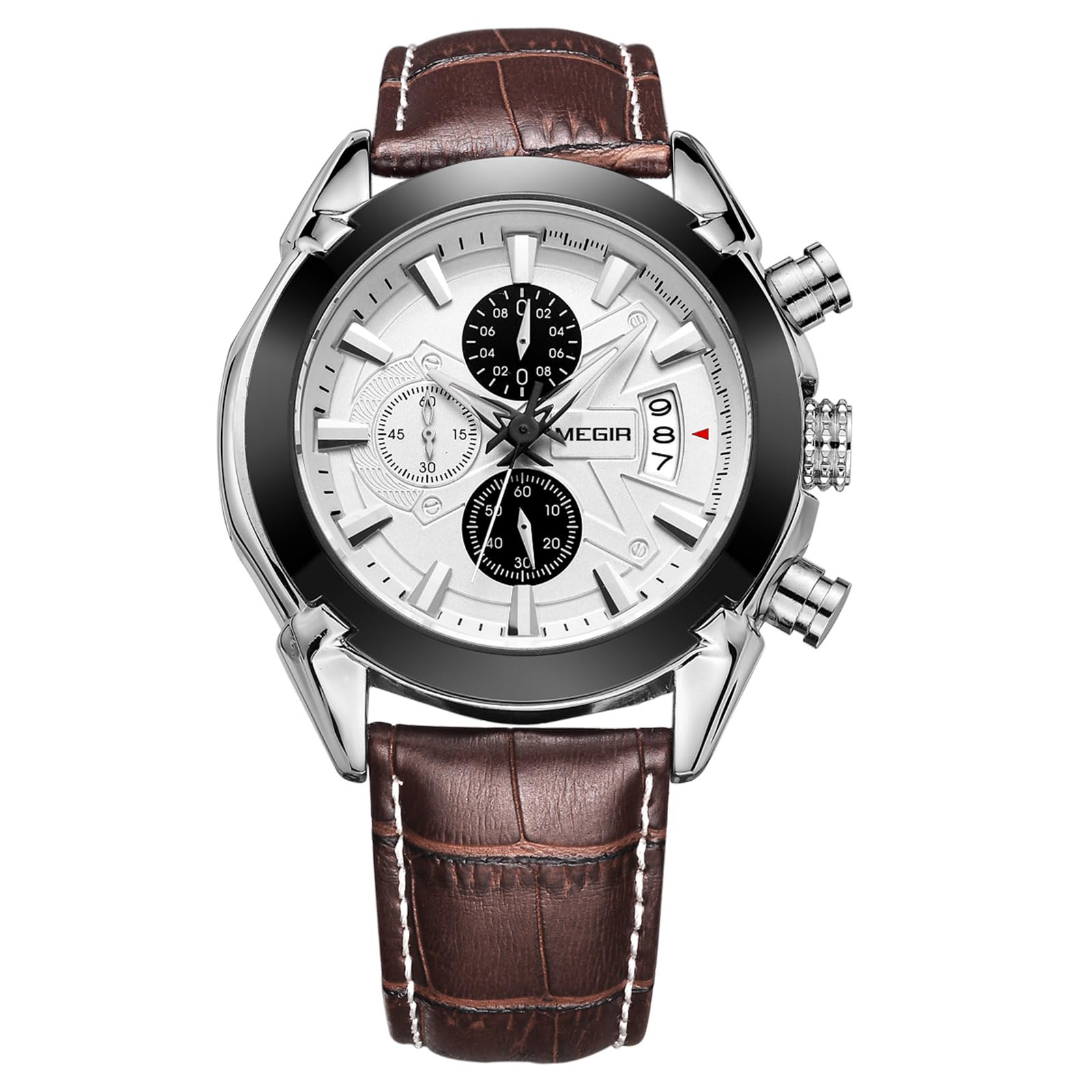Morelian Man Watch Genuine Leather Band 3 Small Dials Quartz Wristwatch Analog Display Date Chronograph Brown Relogio Masculino