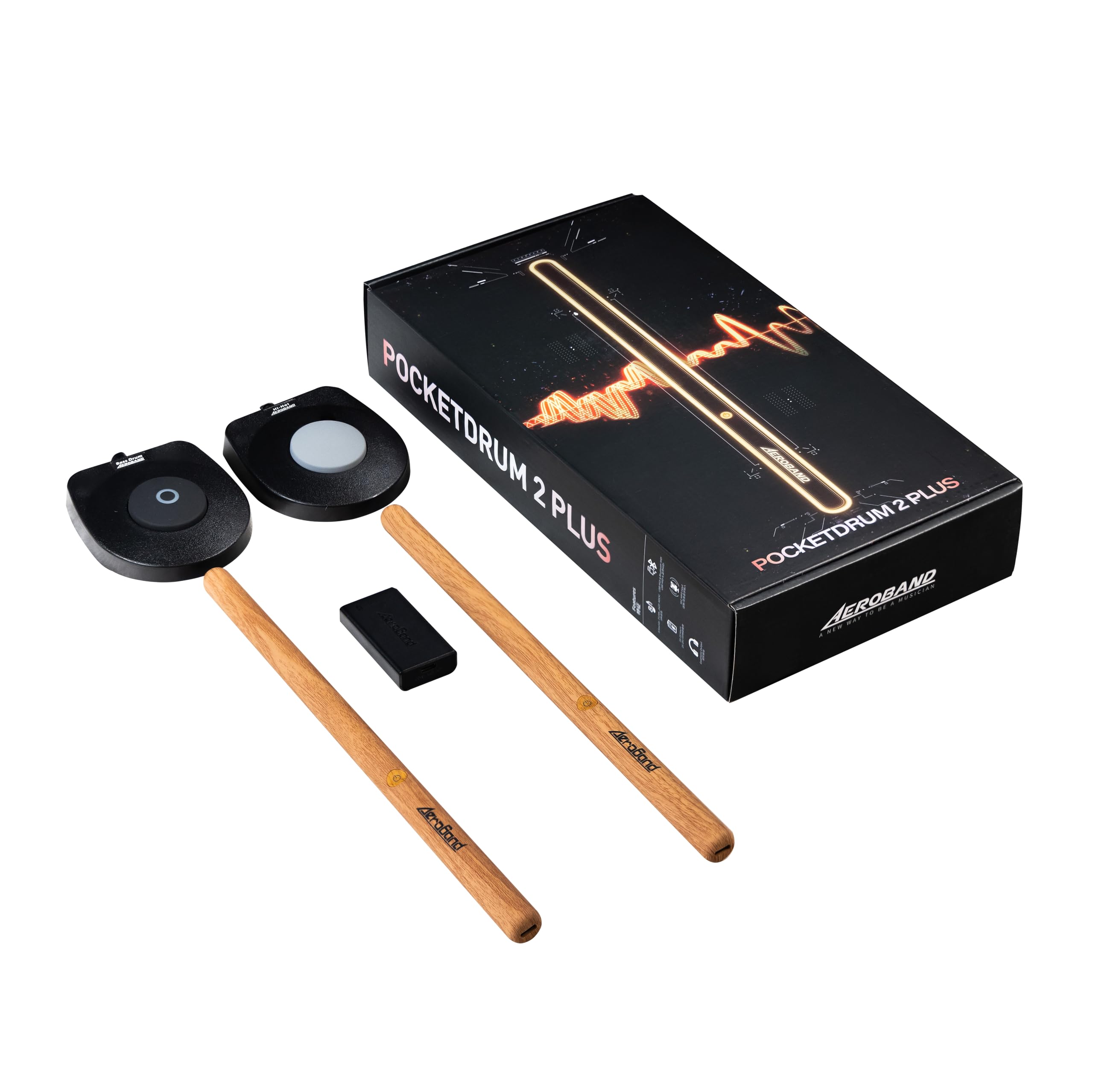 مجموعه درام الکتریکی AEROBAND AeroBand PocketDrum 2 Plus با استیک های درام، با تیغه های درام، پدال ها، بلوتوث و 8 صدا، عملکرد MIDI USB، درام الکترونیکی برای بزرگسالان، کودکان، هدیه