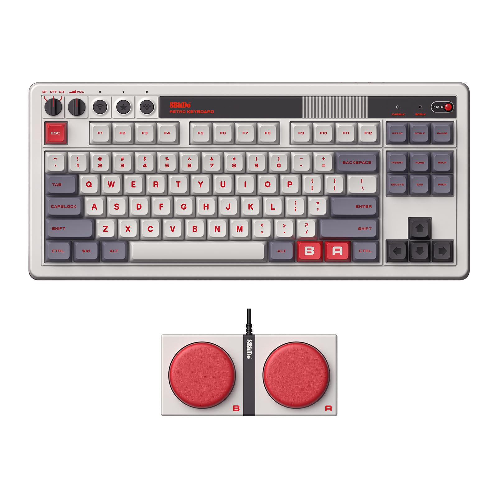 کیبورد مکانیکال رترو 8Bitdo، بلوتوث/2.4G/USB-C، کیبورد بازی قابل تعویض با 87 کلید، دو دکمه قابل برنامه‌ریزی برای ویندوز و اندروید - (نسخه N)