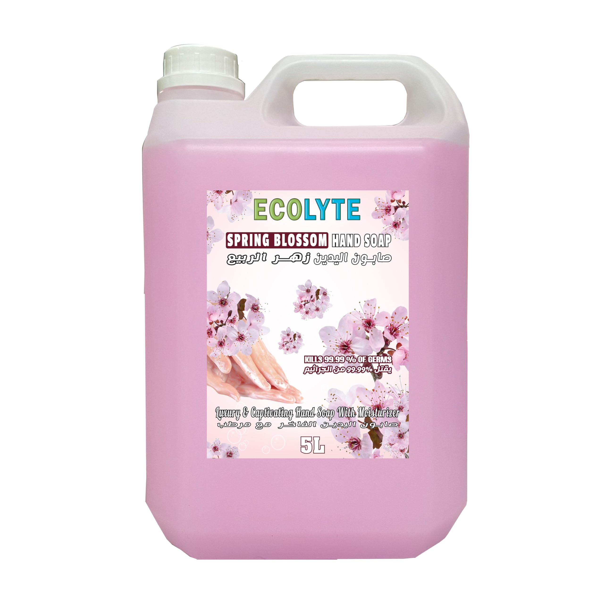 ضدعفونی کننده ECOLYTE+ Ecolyte مایع دستشویی پریمیوم تزیین شده با گلهای بهاری - 5 لیتر - محافظت موثر در برابر میکروب ها - مایع شستشوی دست ملایم و موثر است - مراقبت عطری و نرم با گلهای بهاری 5 لیتر