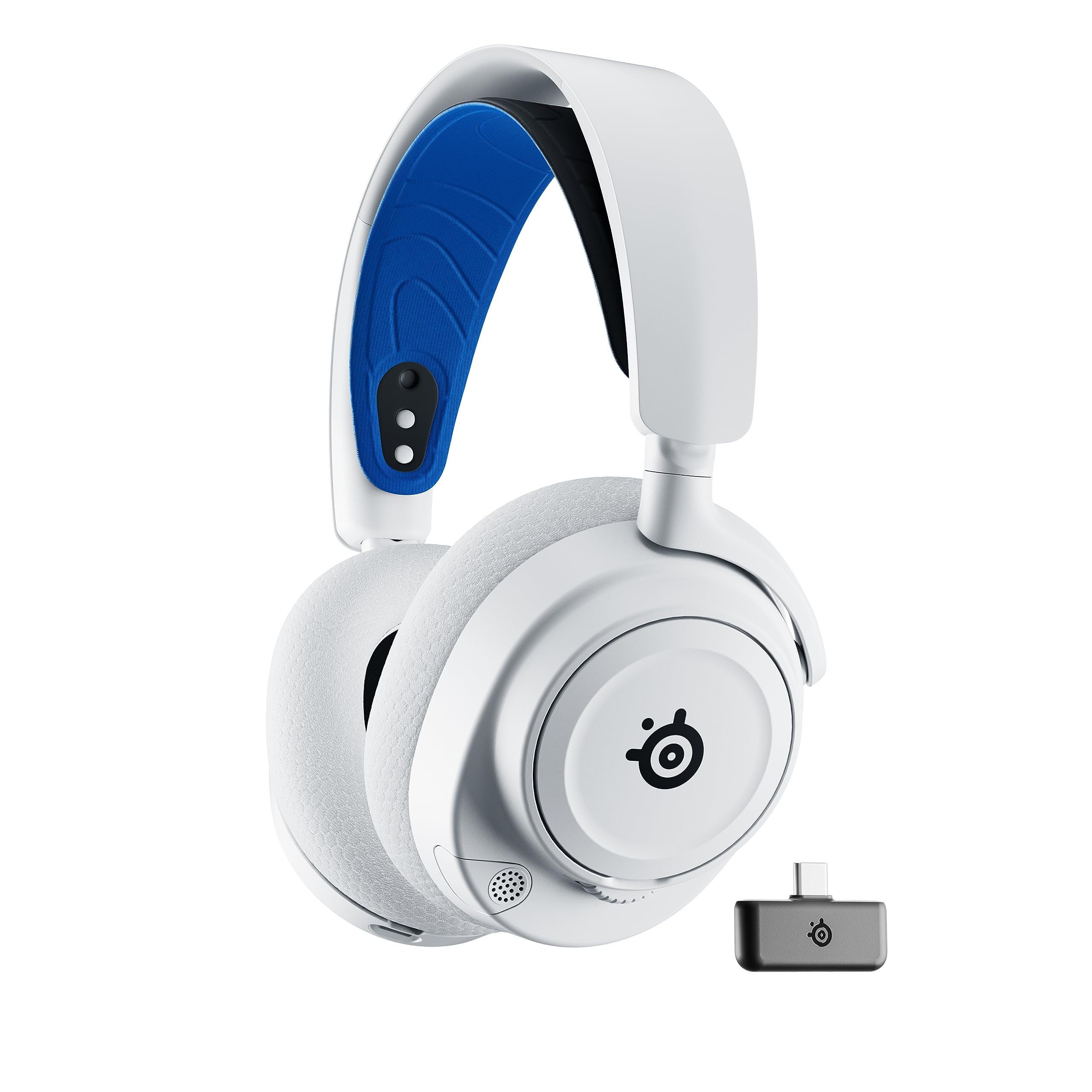 هدست بازی بی‌سیم SteelSeries Arctis Nova 7P - درایورهای مغناطیسی Neodymium - دو حالت بی‌سیم برای پلی‌استیشن و بلوتوث - باتری USB-C ۳۸ ساعته - میکروفون هوش مصنوعی نسل دوم - سازگاری با پلی‌استیشن۴، کامپیوتر، سوییچ، موبایل - رنگ سفید به همراه پلی‌استیشن (PlayStation)