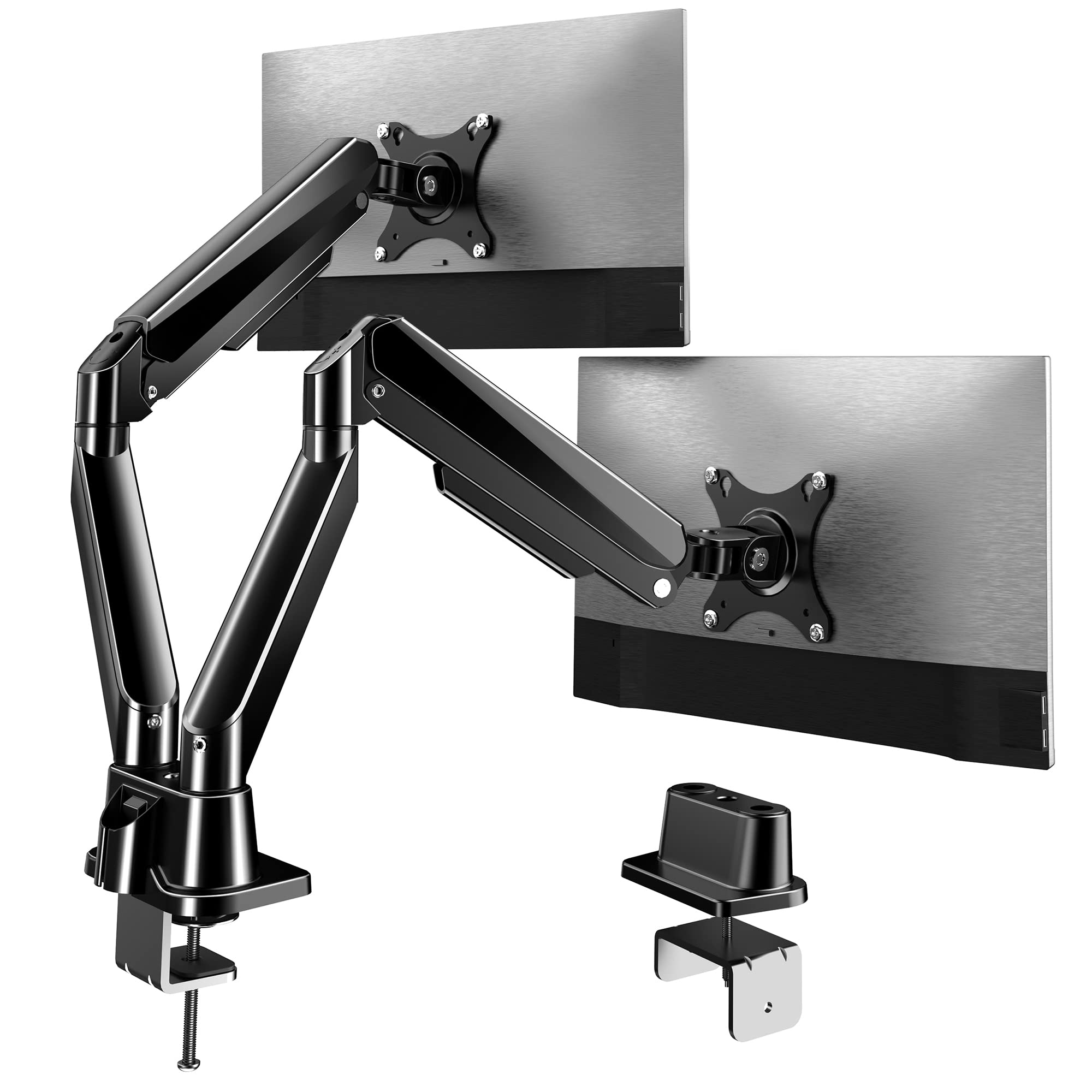 از دستگاه نگهدارنده دوگانه مانیتور FORGING MOUNT با قابلیت جابجایی کامل Dual Monitor Arm Gas Spring برای مانیتور کامپیوتر 13 اینچ تا 32 اینچ با قدرت گاز از 2 کیلوگرم تا 9 کیلوگرم استفاده کنید. این دستگاه به رنگ مشکی می باشد.