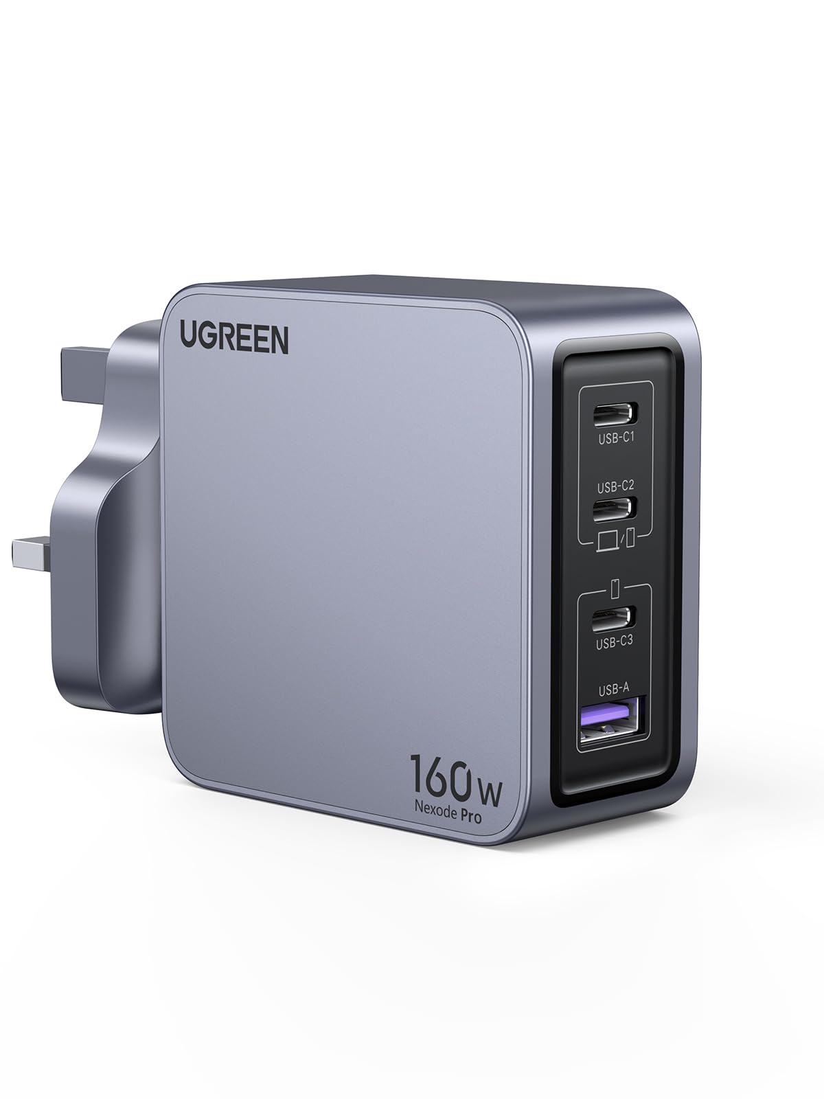 UGREEN Nexode Pro 160W شارژر USB C【GaN II فناوری】4 پورت شارژر لپ تاپ GaN نوع C شارژر دیواری سریع سازگار با MacBook Pro/Air، Dell XPS، 65W iPad، iPhone 16، Samsung S25U، Steam Deck و غیره