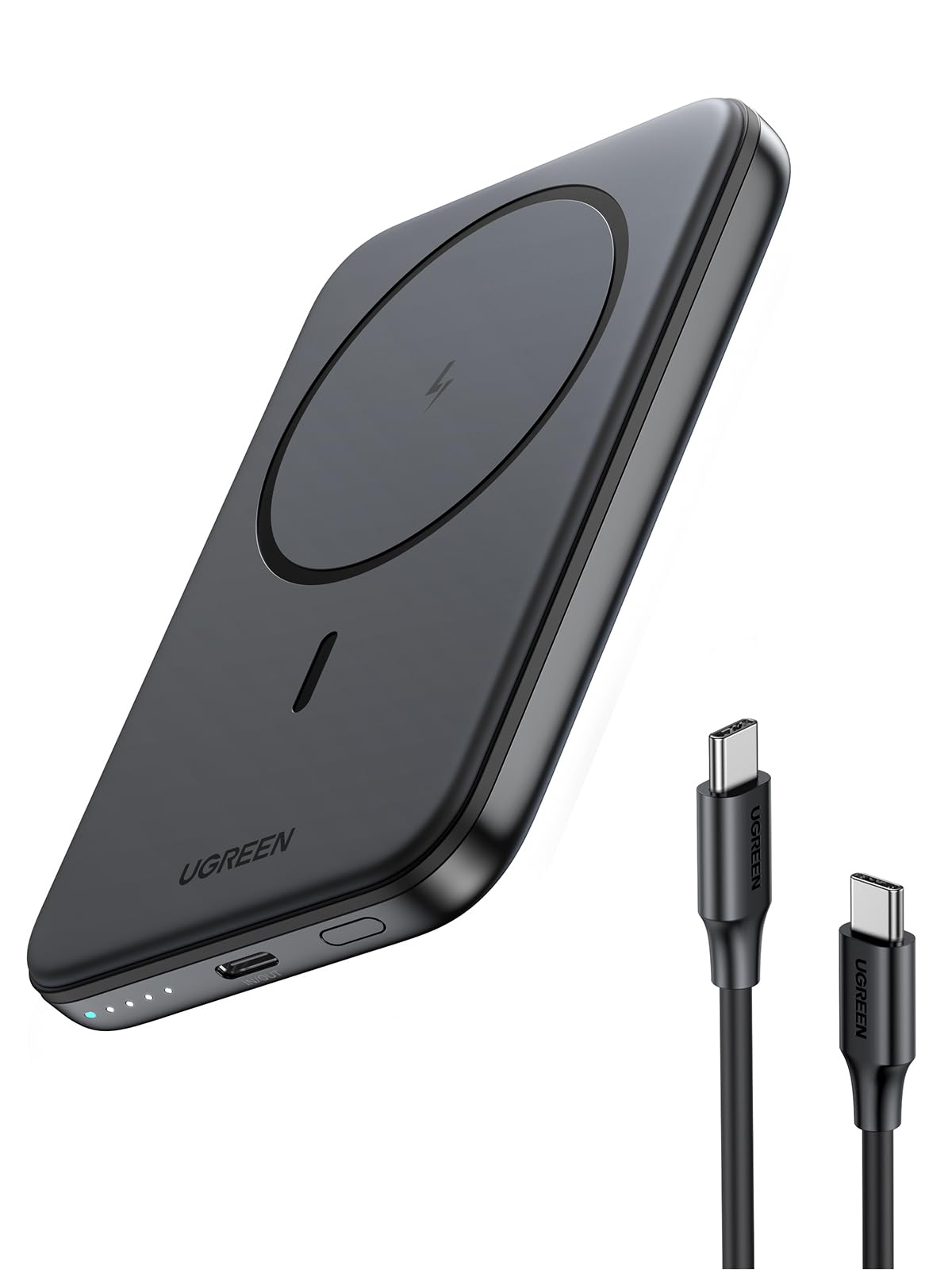 یوگرین مدل Magsafe Power Bank 5000mAh، شارژر همراه بی‌سیم با کابل USB C، شارژر قابل حمل بی‌سیم شارژ سریع، باتری مغناطیسی آیفون برای سری‌های ۱۶/۱۵/۱۴/۱۳/۱۲، و غیره رنگ Space Gray 5000mAh- Space Gray