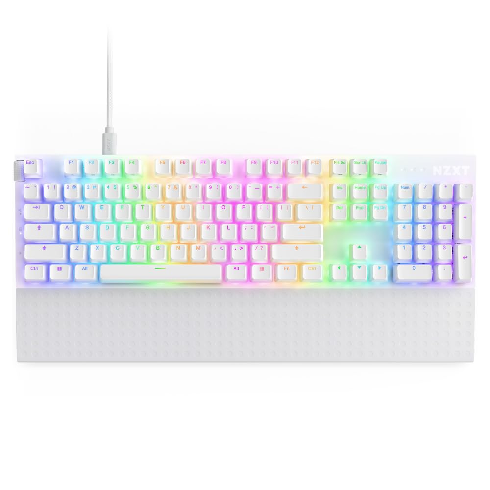 صفحه کلید بازی NZXT Function 2-2024 اپتیکال تمام اندازه، نورپردازی RGB، نرخ نظرسنجی 8K، سوییچ‌های اپتیکال خطی، اکیوئیشن قابل تنظیم، قابل تعویض، استراحت دست و سفید (QWERTY) آمریکا (QWERTY) آمریکا سفید Function 2 تمام اندازه 2024