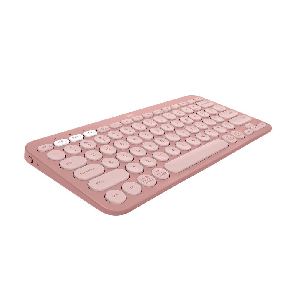کیبورد بی‌سیم بلوتوث چند دستگاهه لاجیتک Pebble Keys 2 K380s با اختصاصی‌سازی میانبرها، نازک و قابل حمل، قابلیت تغییر آسان بین ویندوز، مک‌اواس، آیپد‌اواس، اندروید، کروم اواس، طرح US Intl - رز رز طرح US Intl