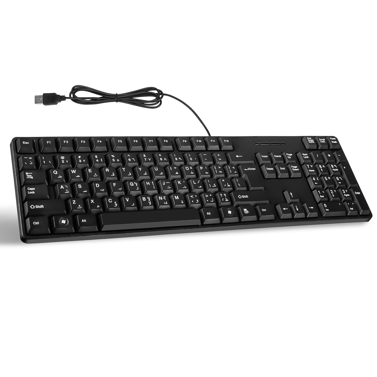 کیبورد سیمی یاکیتر عربی/انگلیسی، Full-Size Keyboard، 104 کلیدها، USB Plug-and-Play، ایستادهای قابل تاشیدن، سازگار با کامپیوتر، لپتاپ 01