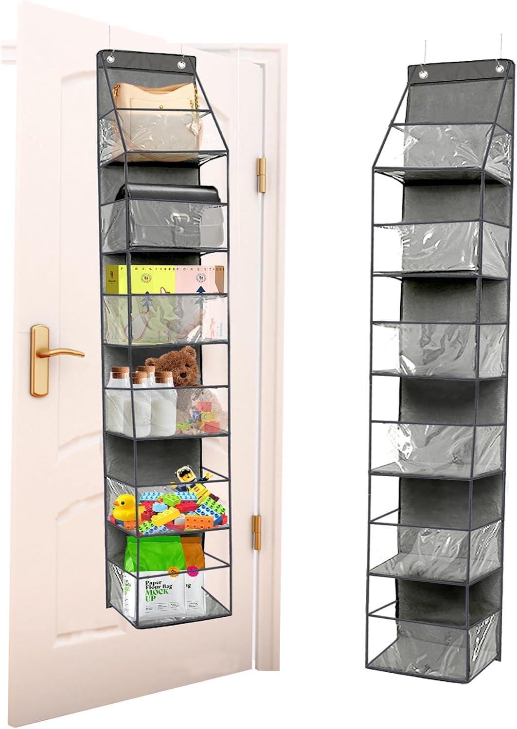 6-Shelf Over The Door Hanging Pantry Organizer، برگه آشپزخانه قابل تعلیق بر روی درب، سازماندهی کننده ذخیره سازی پشت در ، با جیب های شفاف پلاستیکی، برای اتاق خوابها، کمدها، حمامها، آپارتمانهای کوچک، اتاقهای خواب دانشگاهی رنگ خاکستری