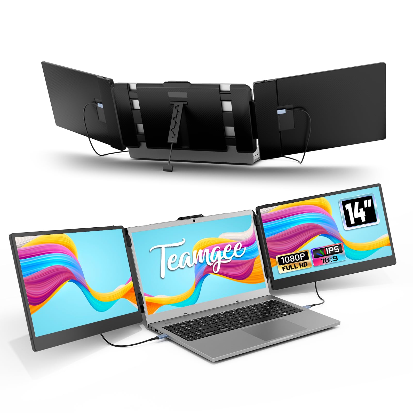 تیمگی مانیتور قابل حمل برای لپ تاپ، صفحه نمایش لپ تاپ 14 اینچی FHD، گسترش دهنده صفحه نمایش سه گانه Plug & Play برای مک، ویندوز، اندروید، Dex PC با صفحه نمایش 13-17 اینچی