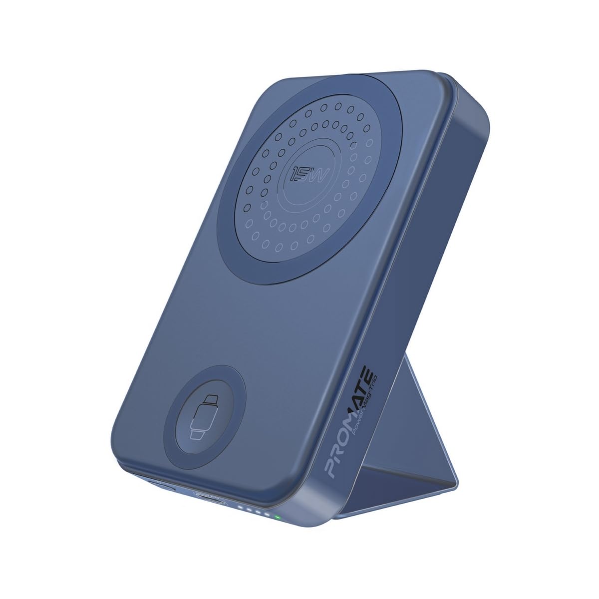 پاور بانک بی‌سیم Promate iPhone 15، قابل حمل 10000 میلی آمپر ساعت 3 در 1، شارژر بی‌سیم 15 وات و USB-C 20 وات که سازگار با آیفون 13/14، اپل واچ 8، گلکسی S23 می‌باشد، POWERMAG-TRIO.NAVY