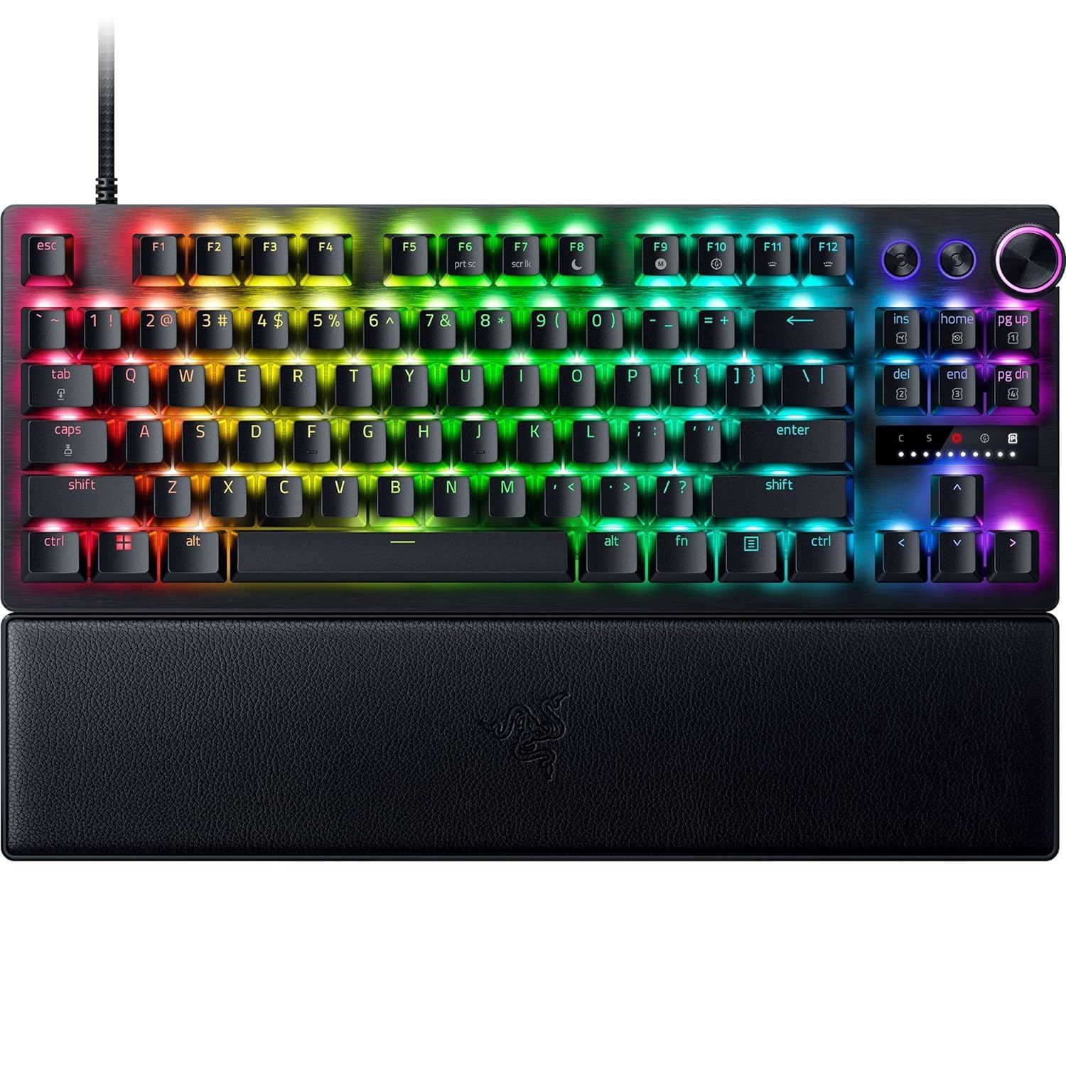 کیبورد بازی Razer Huntsman V3 Pro TKL: سوییچ‌های اپتیکال آنالوگ با تریگر سریع و اکتویشن قابل تنظیم - کلیدهای رسانه و دایال - کی‌کپ‌های دابل‌شات PBT - پلیت بالایی آلومینیوم - استراحت دست - مشکی Huntsman V3 Pro - تی‌کی‌ال سوییچ آنالوگ مشکی - RGB